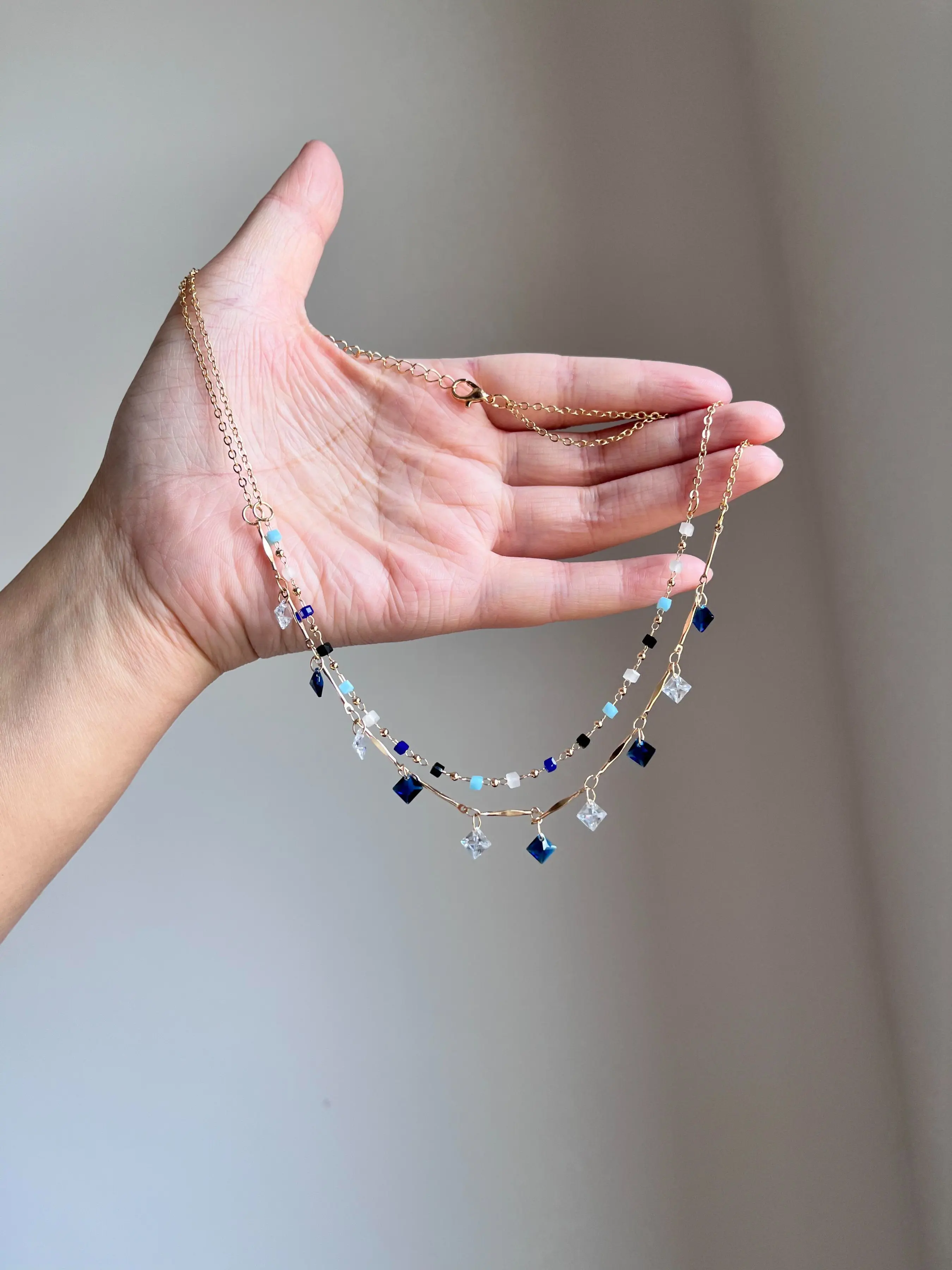 Korean Style Double Layer Blue Crystal Stacked Necklace Niche Light Luxury Clavicle Chain For Holiday Daily Dating, Gift For Women