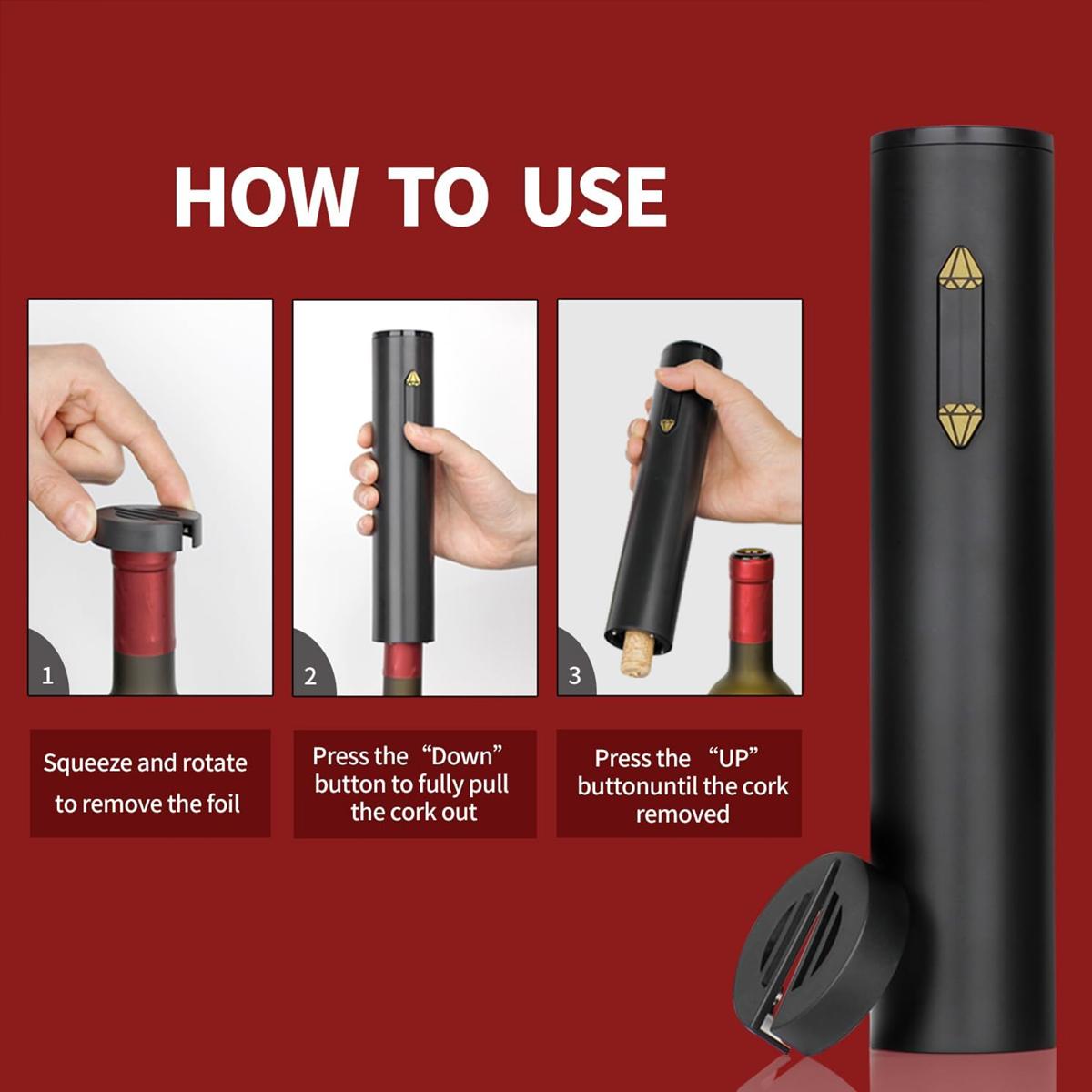 4-in-1 Electric Wine opener,, Wine Screw Puller, Corkscrew bottle opener,simulating manual slow openning to keep cork smooth reusable, Automatic and durable, for Wine Lovers Kitchen Home Bar Wedding Gift