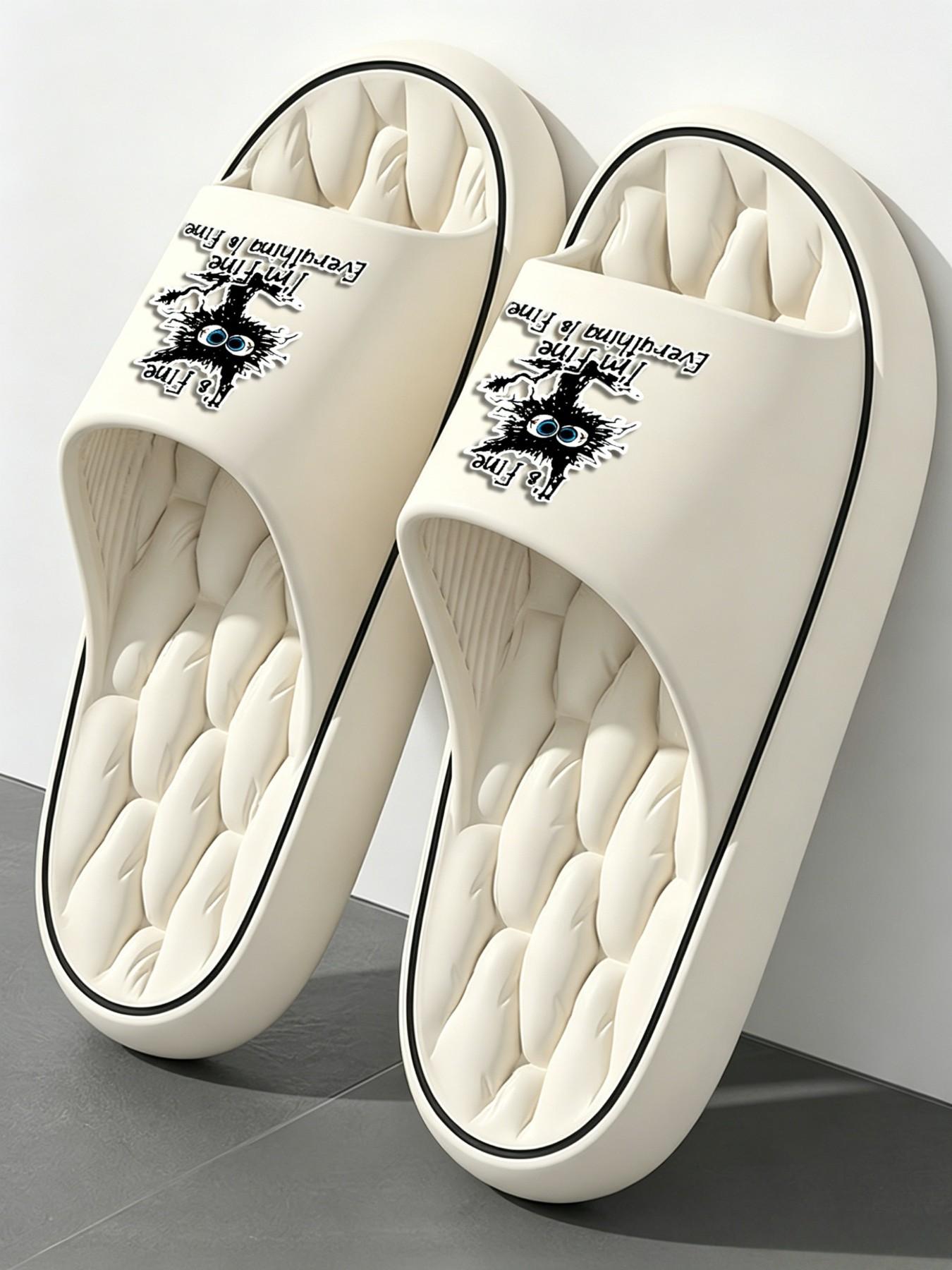 Grunge Style Letter Print Slides, Comfy Squishy Eva Slippers, & Streetwear Open Toe Slides, Comfortable Footwear for Daily Wear