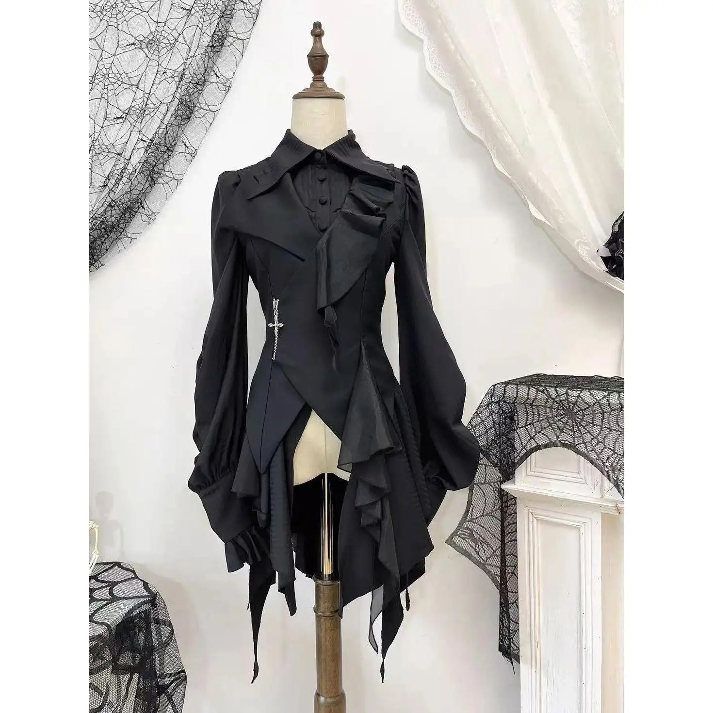 Japanese Elegant Sweet Lolita Blouse Women Vintage Ruffles Long Sleeve Tops Female Cute Lace Slim Shirt Blusas