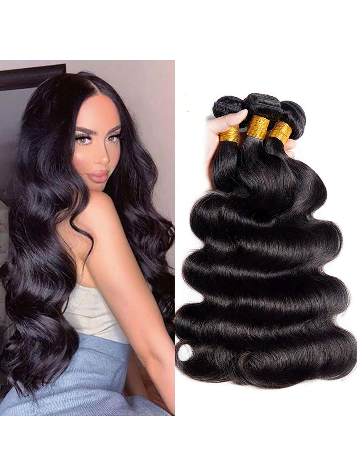 12A Human Hair Bundles Body Wave Bundles Human Hair 100% Unprocessed Brazilian Virgin Hair Body Wave 3 Bundles Deals Real Human Hair Extensions For  Women Natural Black