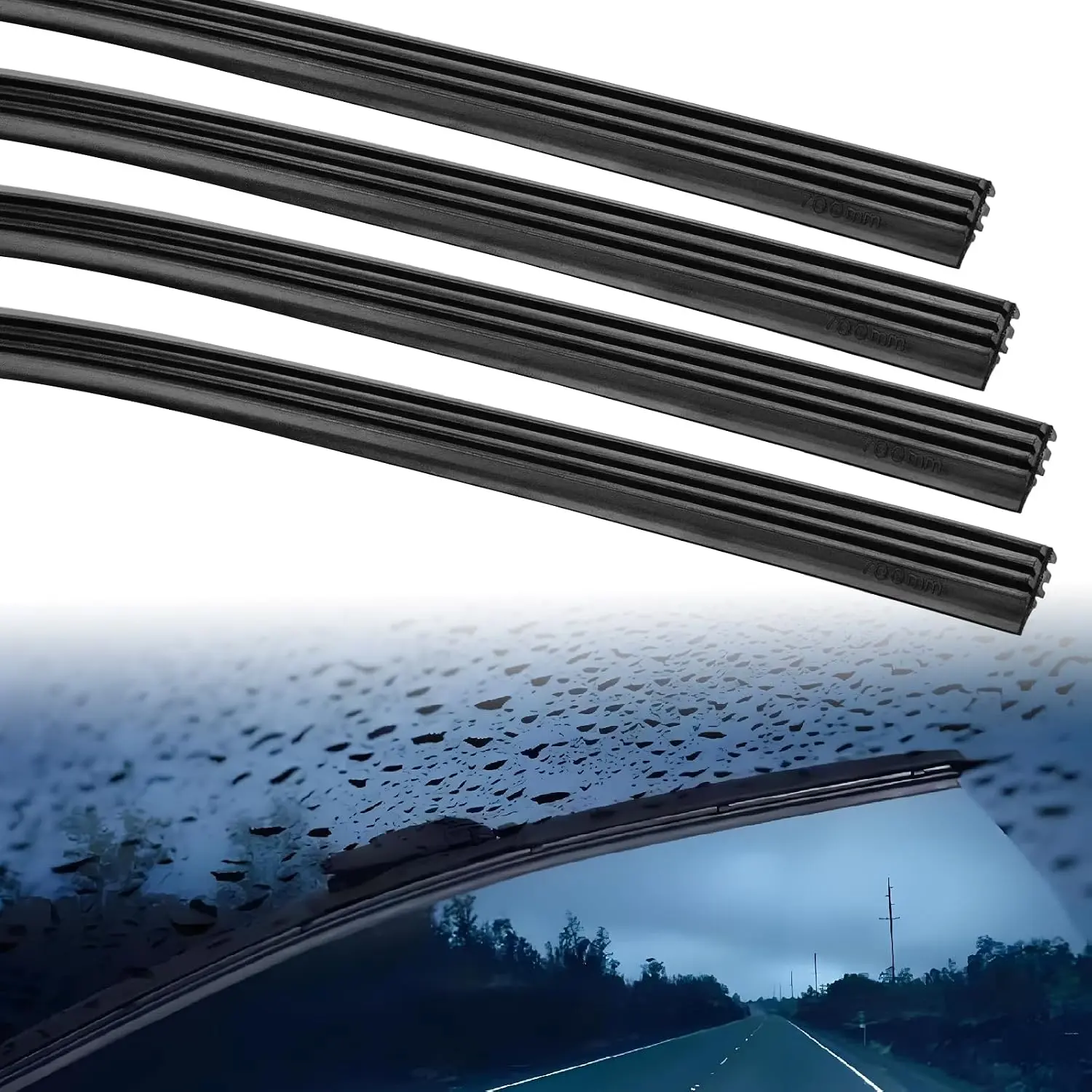 Windshield Wiper  Refills, 28 inch Rubber Wiper  Refill, DIY  Frameless Wiper Insert ,   Accessories for   Buses  (4PCS)