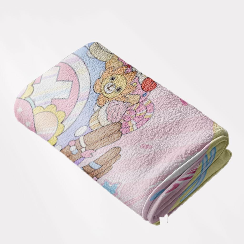 One Piece Chopper Harajuku Throw Blanket (Kawaii Street Fashion Design) - Tony Tony Chopper & Harajuku Motif Prints, Skin-Friendly & Machine Washable, High-Grade Plush & Double Warmth, Multi-Scene Use, Perfect Gift for One Piece Fans