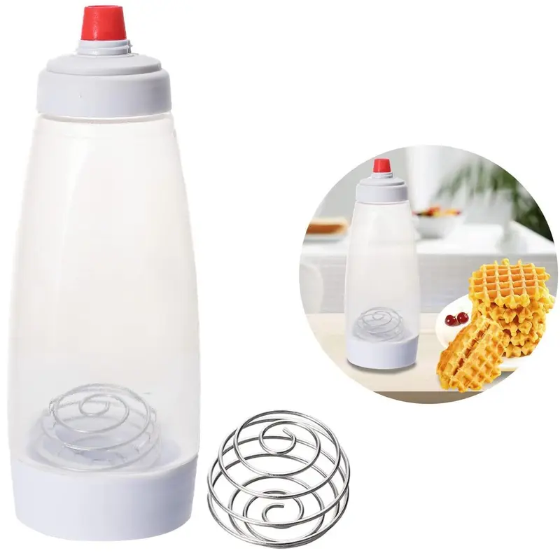 1 Pcs 1000ml Food-Grade Silicone Pancake Batter Dispenser & Mixer with Shake-Mix Ball, Silicone Tip, Wire Whisk Squeeze Bottle, Heat-Resistant Kitchen Utensil, Easy to Grip and Squeeze, Precise Control, Interesting Patterns