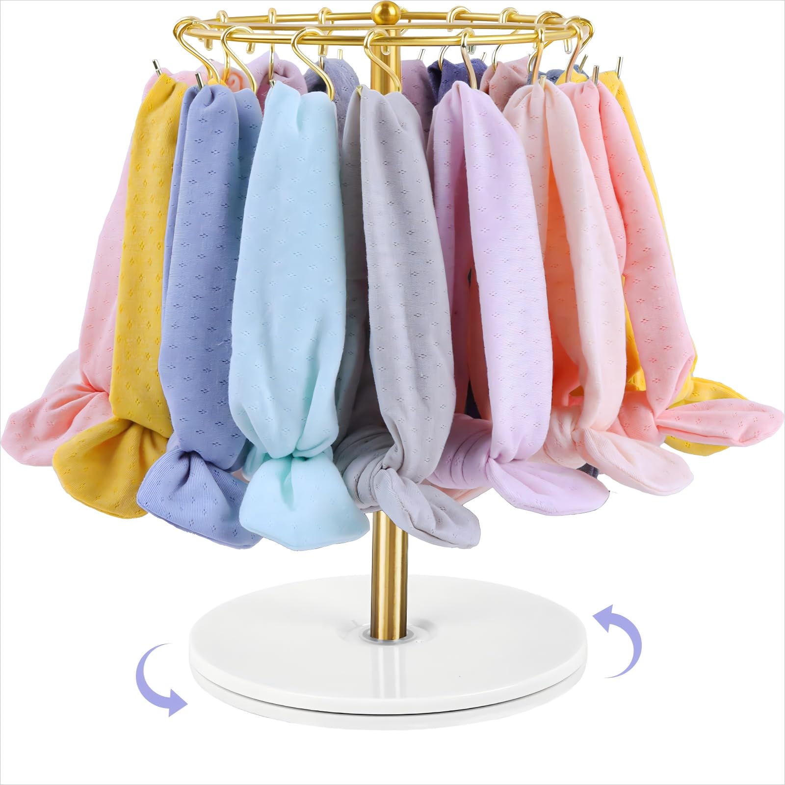 Baby Girl 360° Rotating Headband Holder with 26 Hooks, Hair Bow Storage Rack, Nursery Dressing Table Organizer