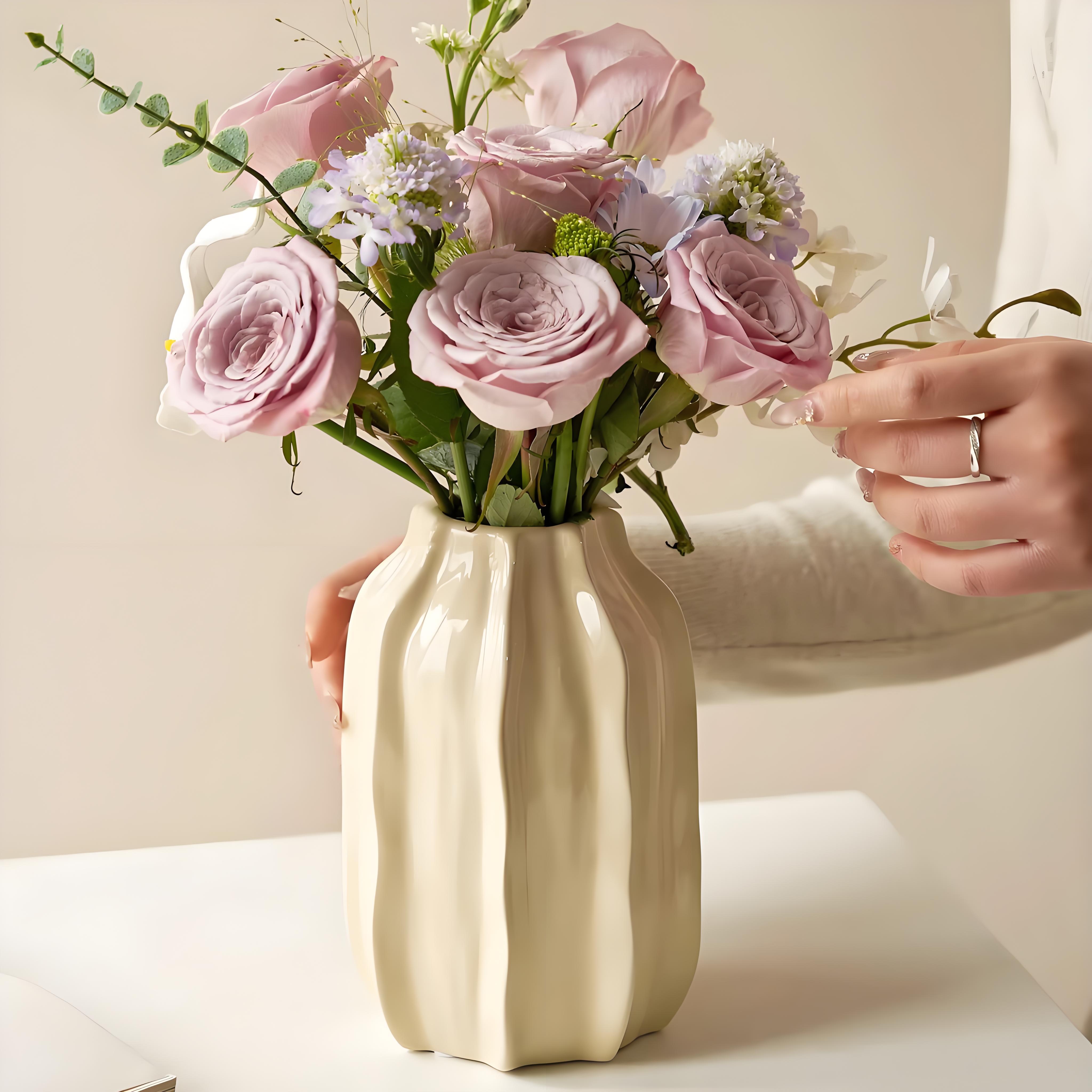 Modern Ceramic Vase for Living Room Decor, Creative Floral Arrangement Holder, Dried Flower Display Piece, Minimalist Home Ornament