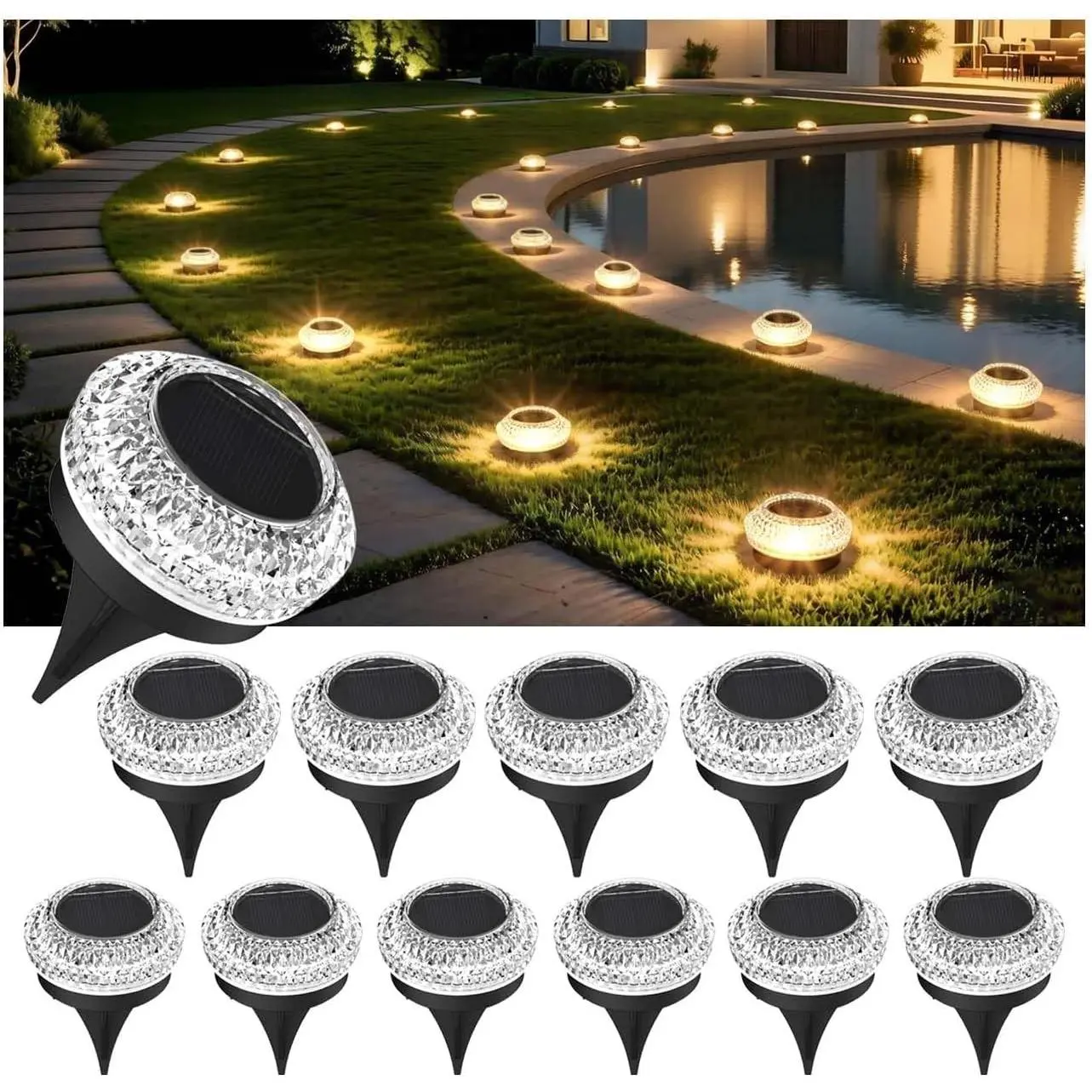 Solar Deck Lights Outdoor, IP67 Waterproof Solar Driveway Dock Lights