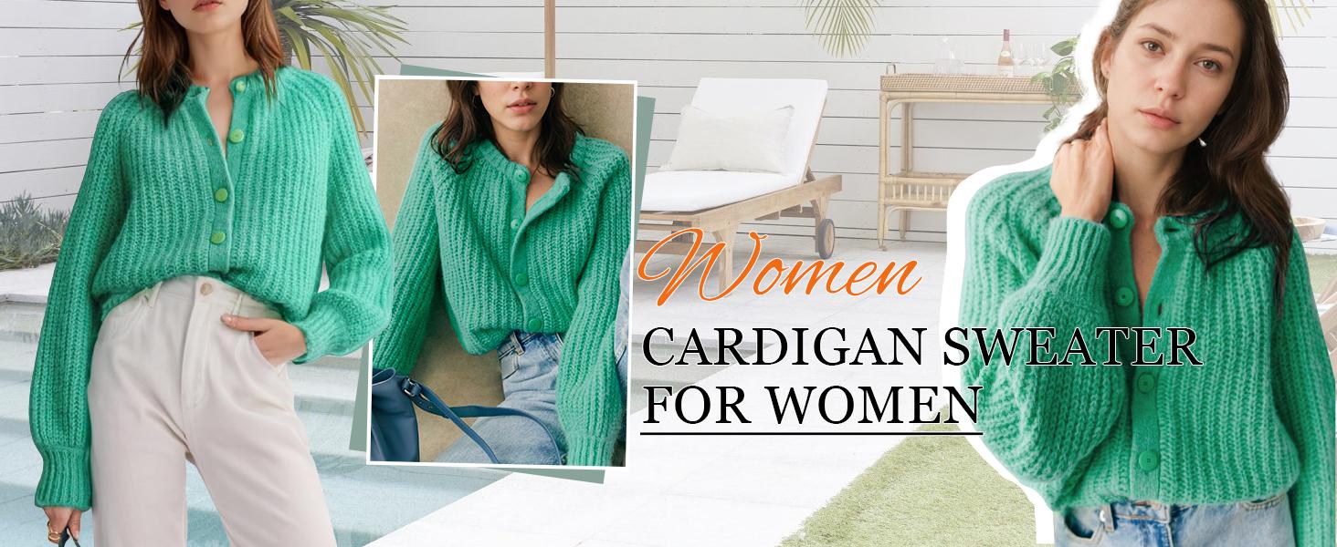 Ommig Women's Casual Long Sleeve Crewneck Button Down Cardigan Sweater Knit Outwear