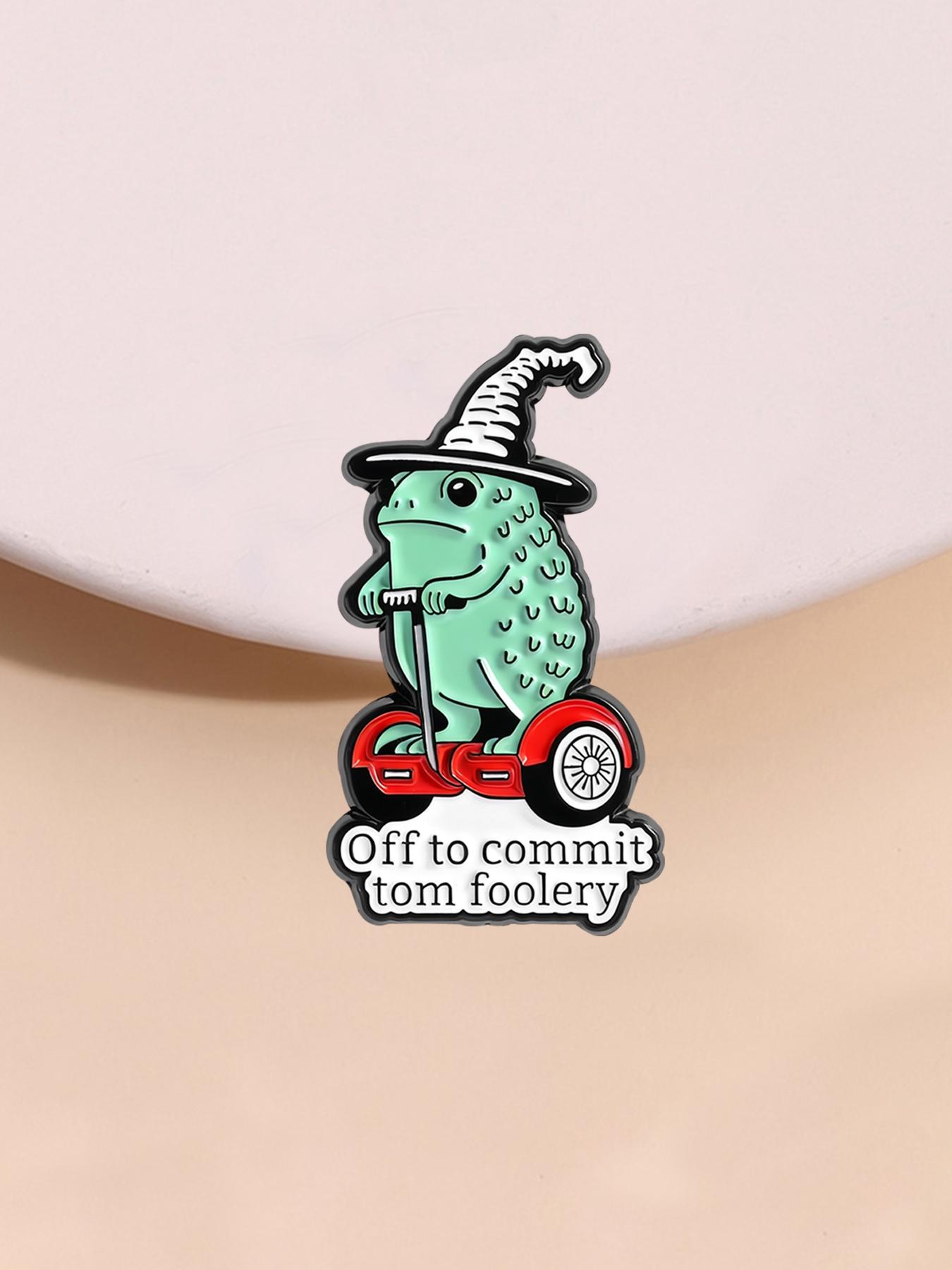 Whimsical Frog Wizard Enamel Pin Funny Quote Off To Commit Tom Foolery Cartoon Animal Alloy Brooch Lapel Backpack Badge Fashion Jewelry Accessories Gift for Friends Vintage Jewellery
