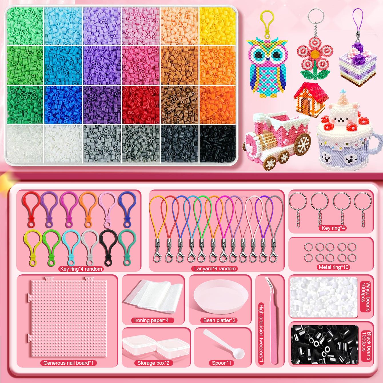 Fuse Beads Kit(including iron) , 3D Pixel Puzzle Melting Beads Set with Pegboards, Ironing Paper, Tweezers & DIY Accessories, Home School Arts & Crafts Kit for Girls, DIY Jewelry Accessories,Teacher appreciation gifts,Graduation party gifts
