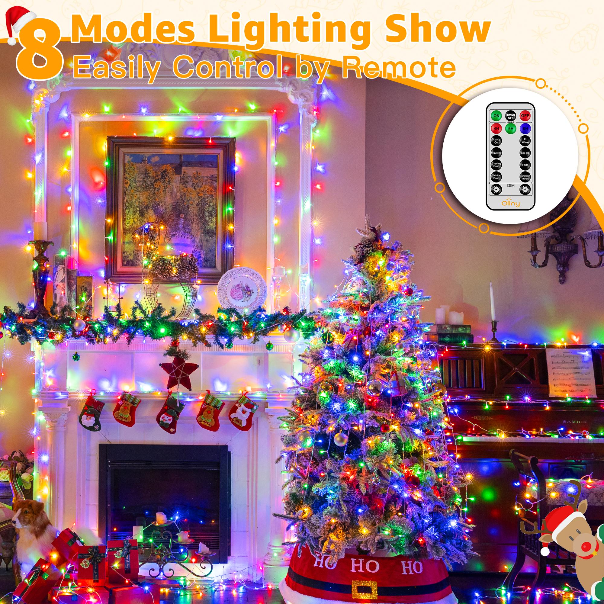 Ollny 262FT Fairy Lights, 800 LED Plug in Christmas Lights, 8 Modes Waterproof Outdoor String Lights with Remote for Wedding Birthday Party Indoor Room Decorations