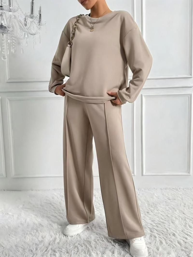 Women's Sporty Loose-Fit Two-Piece Set, Comfortable Casual for Spring & Fall, Below-The-Ankle Design, Perfect for Daily Wear, Sweatsuit Set