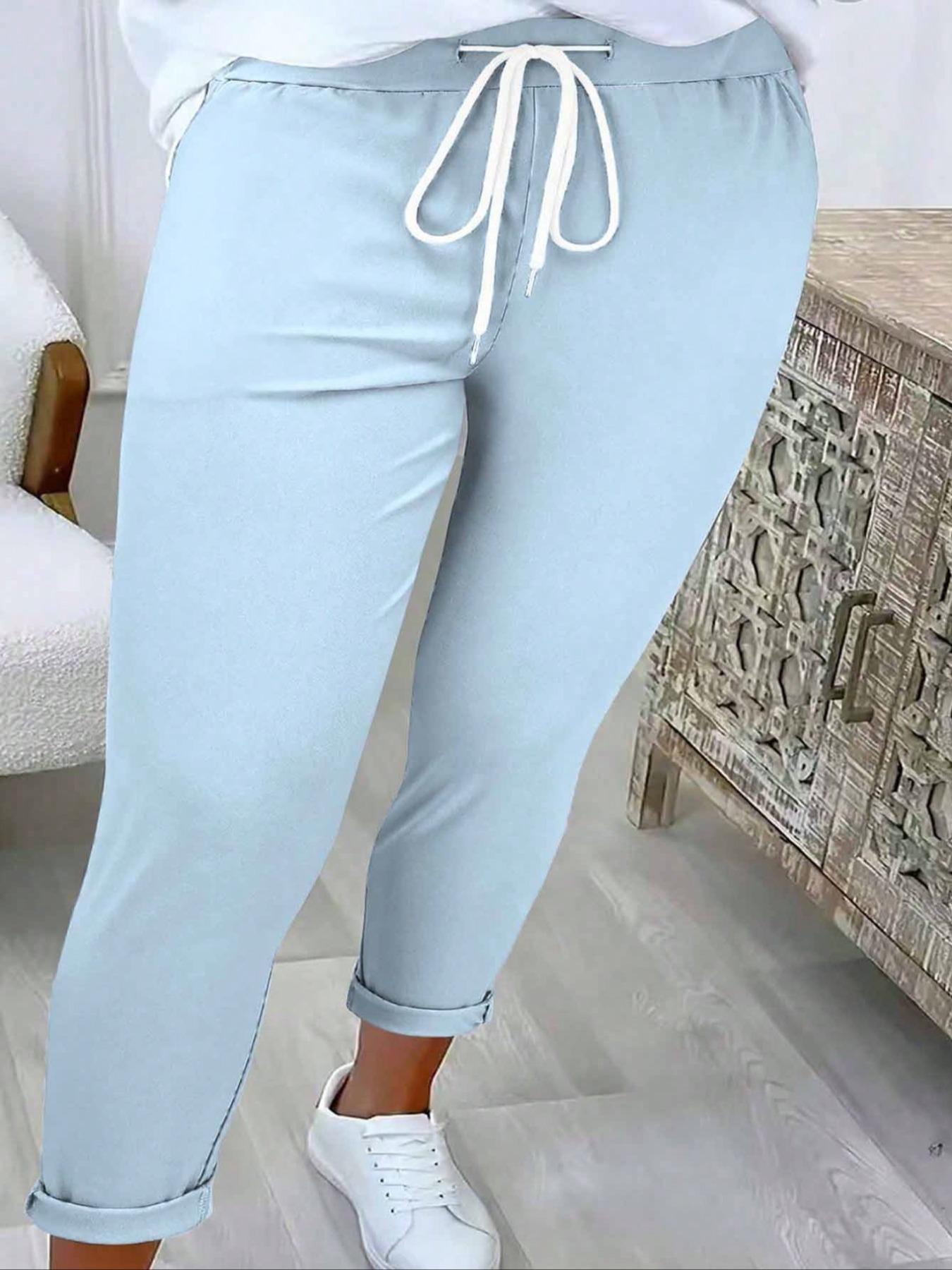 Women's Solid Color Drawstring Waist Pants, Casual Comfy Trousers for Summer, Fashion Women's Bottoms for Daily Wear