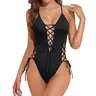 Tempt Me Women Sexy Lace Up One Piece Swimsuit Deep Plunge V Neck Bathing Suits Tummy Control Swimwear with Moderate Coverage Bottom Slimming Swimming Gear