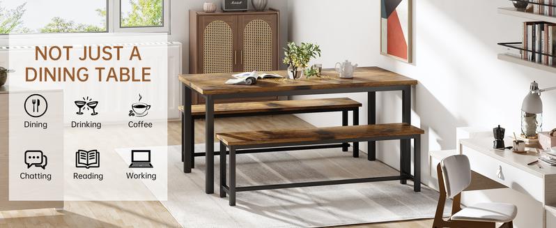 Recaceik Modern Dining Table Set for 4 with 2 Benches Space-Saving Kitchen & Dining Room Furniture Compact Design for Small Spaces [Modern Minimalist Dining Set] Home