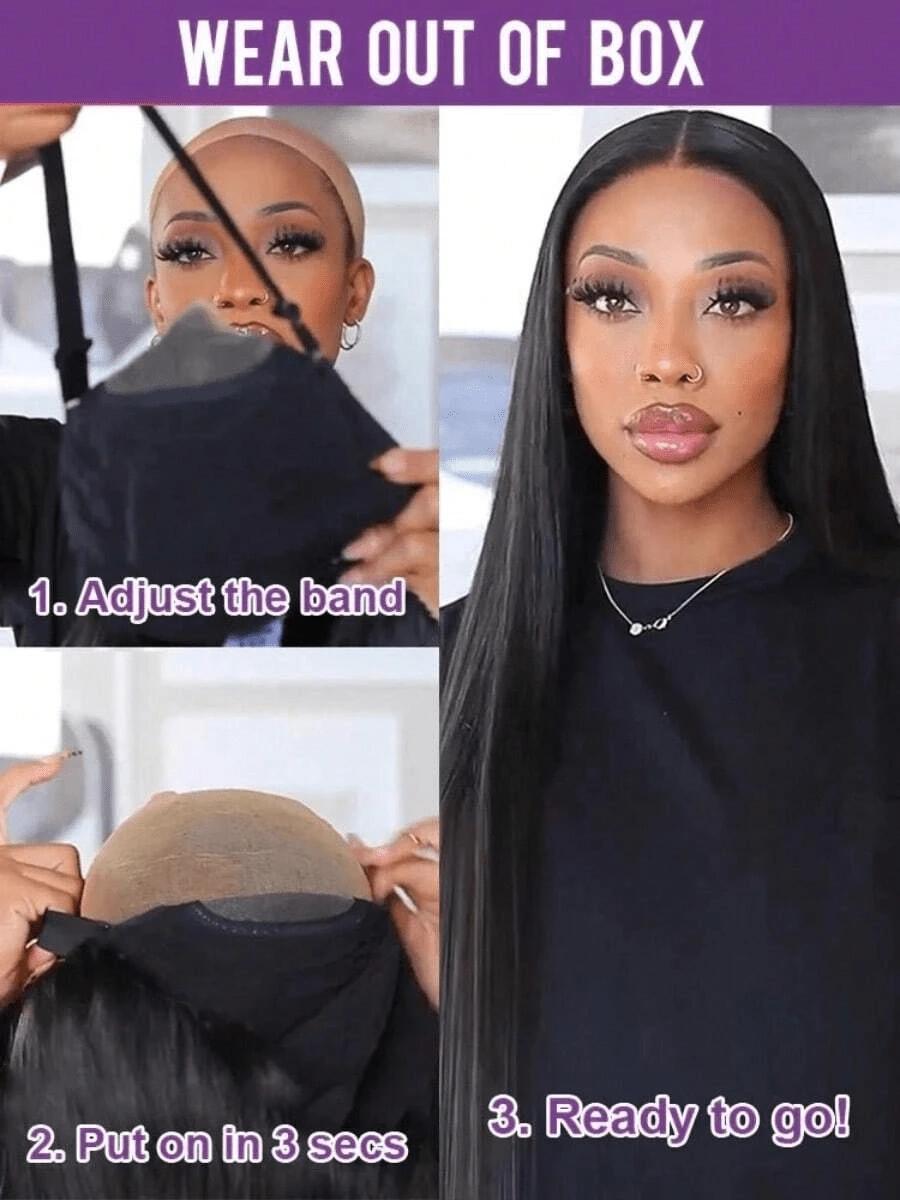 4x4 Wear And Go Glueless Wig Human Hair Straight Transparent Lace Front Wigs For Women Ready To Wear Long Straight Lace Closure Wigs Human Hair Pre Plucked Natural Hairline No Glue 180 Density Natural Color