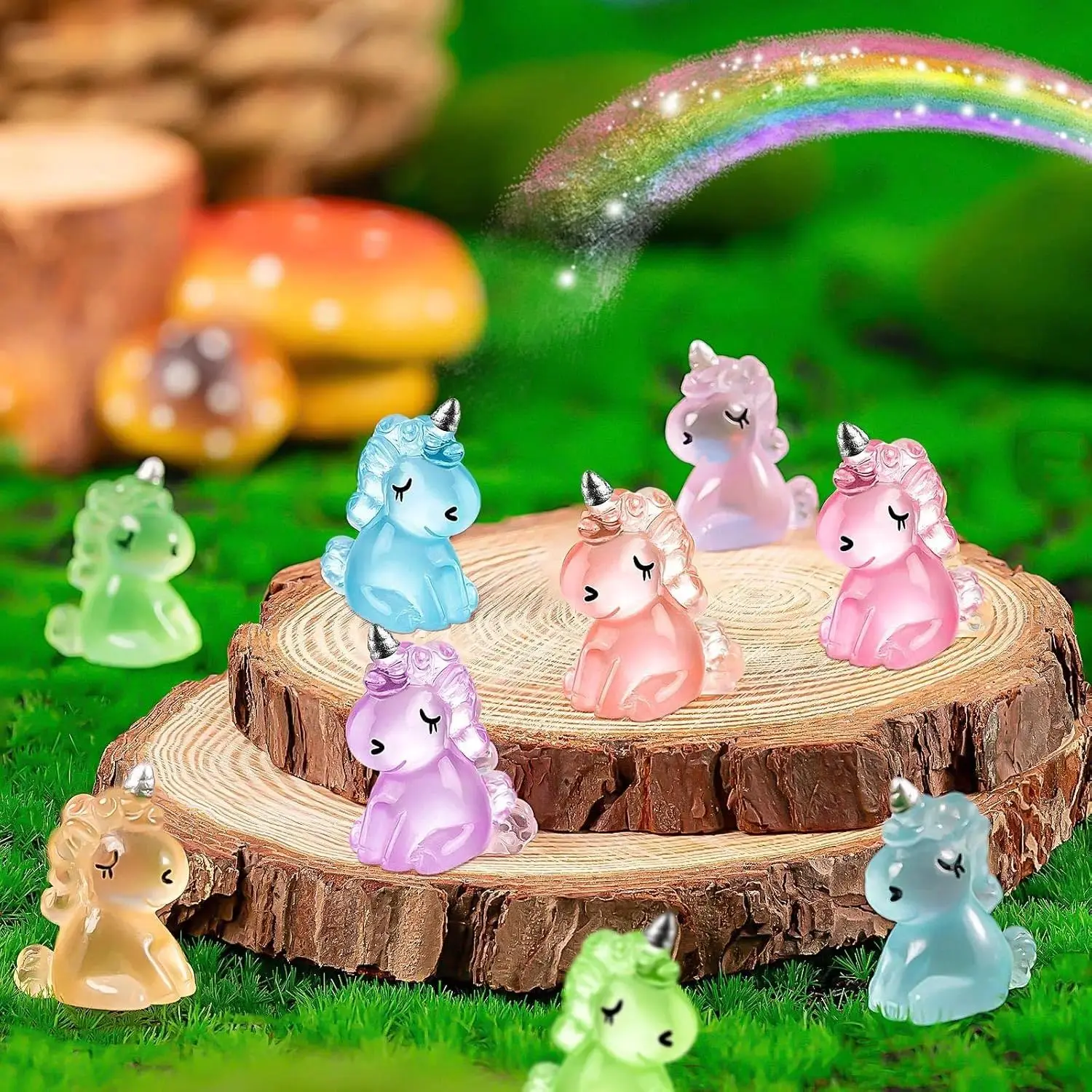 10/20pcs Luminous Mini Resin Unicorn Figurines Glow in The Dark Tiny Unicorn Ornament for  Fairy Garden Landscape anxiety relief party favor cute desk  squishy sensory play cube  kawaii soft fun decompression squeeze  ball   stress rise slow stress relief