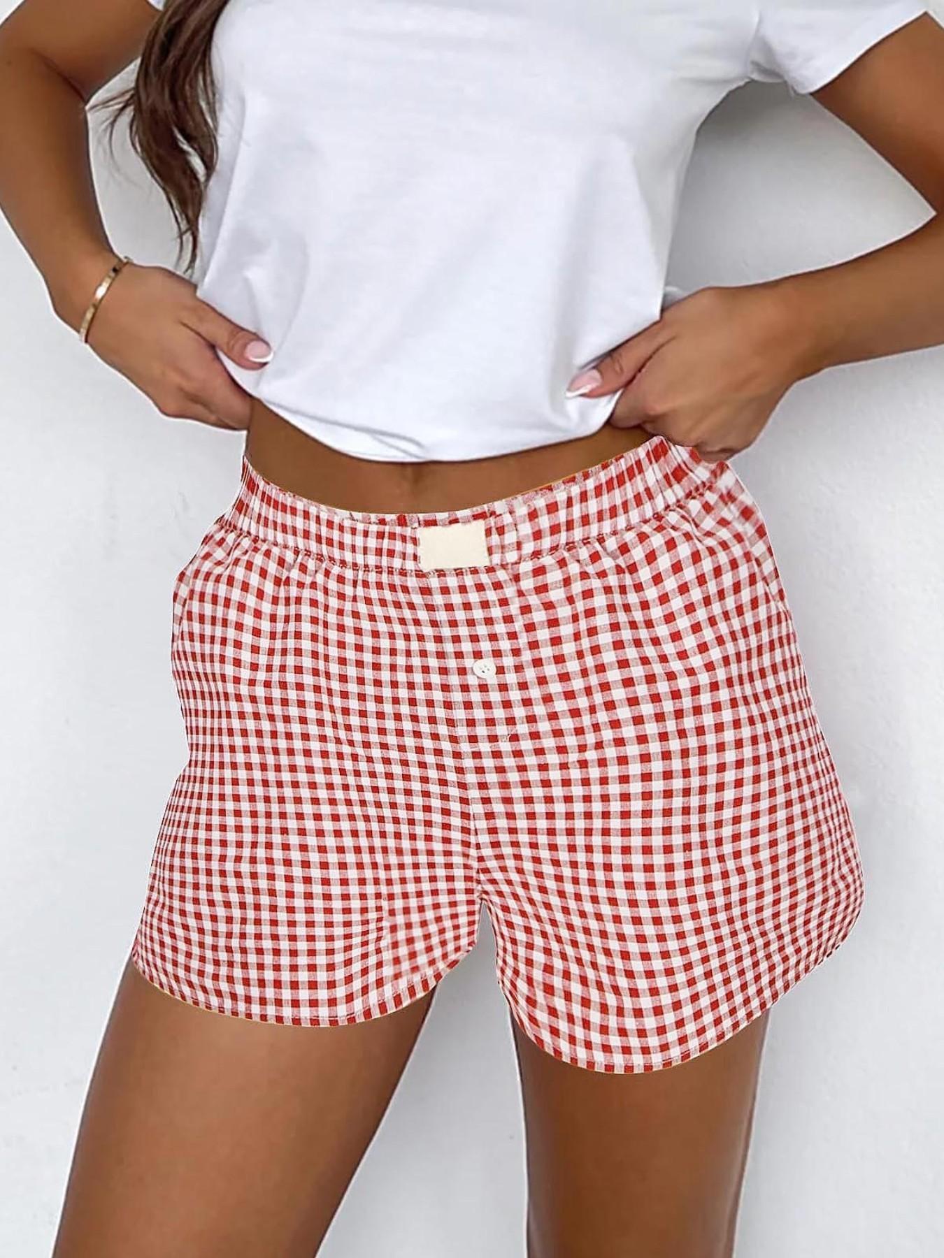 Pajama Bottoms Shorts For Women Elastic Boxer Shorts Streetwear Casual Summer Cotton Pajama Low Rise Pj Sleep Shorts Shorts Plaid Shorts Beach Sleepwear Bottoms