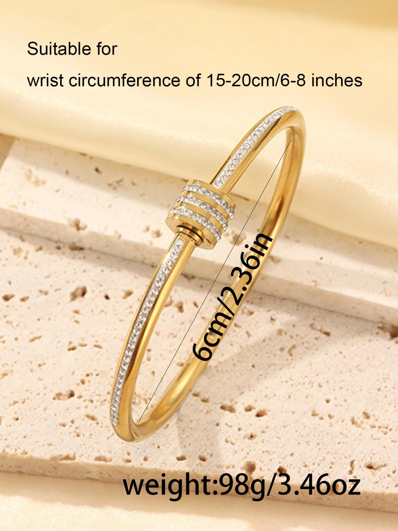 5-Piece Waterproof Titanium Steel Bracelet Set, Rhinestone Design, 18K Gold Plated, Versatile Bracelet, Unisex Elegant Jewelry, Stackable Bracelets, Fashion Bracelet