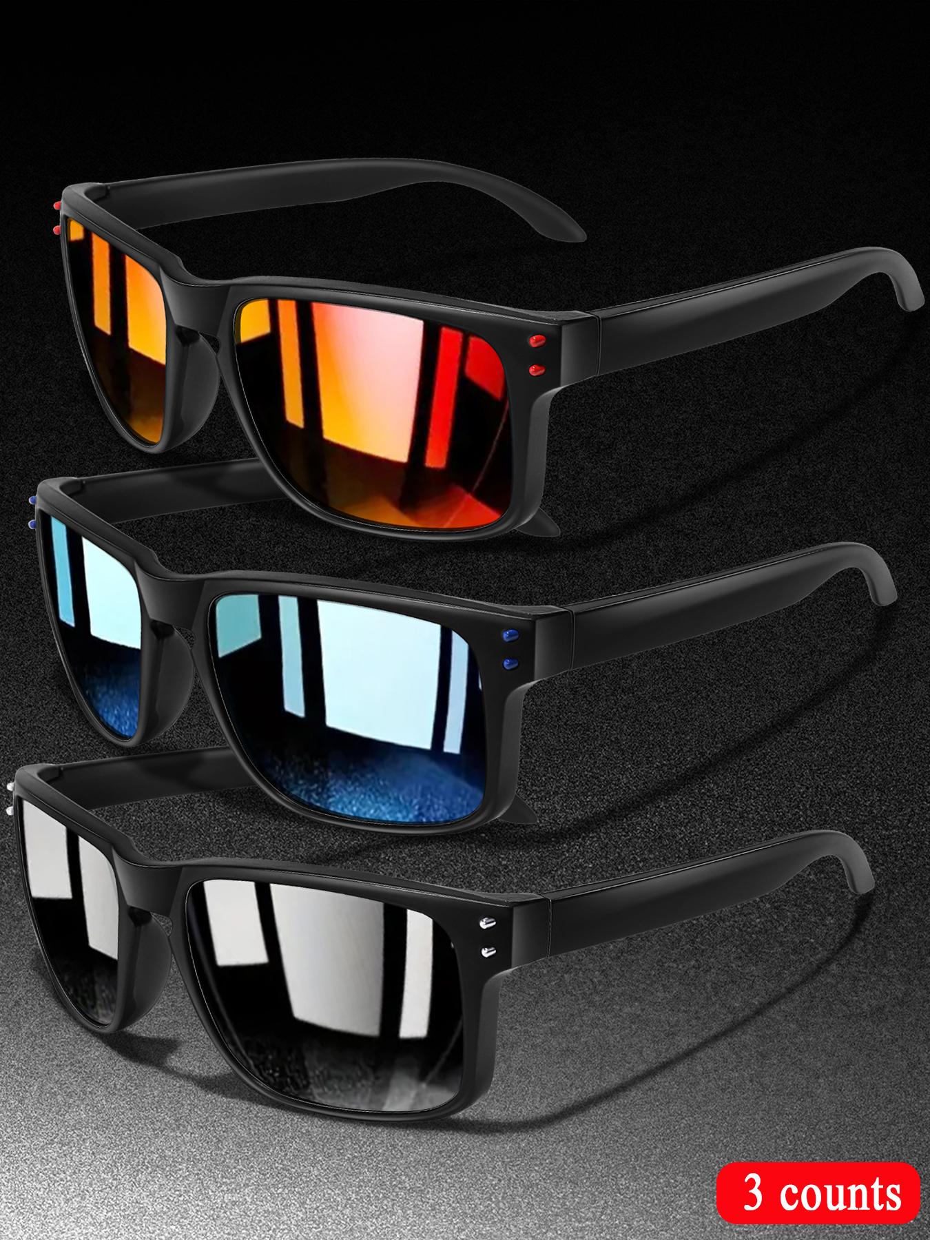 3-Piece Fashion Polarized Sports Outdoor Sunglasses Set, Unisex Cycling Hiking Eyewear, Classic Square Frame + Polarized Lenses, Daily Accessories, Sporty Eyewear, Summer Sports Sunglasses