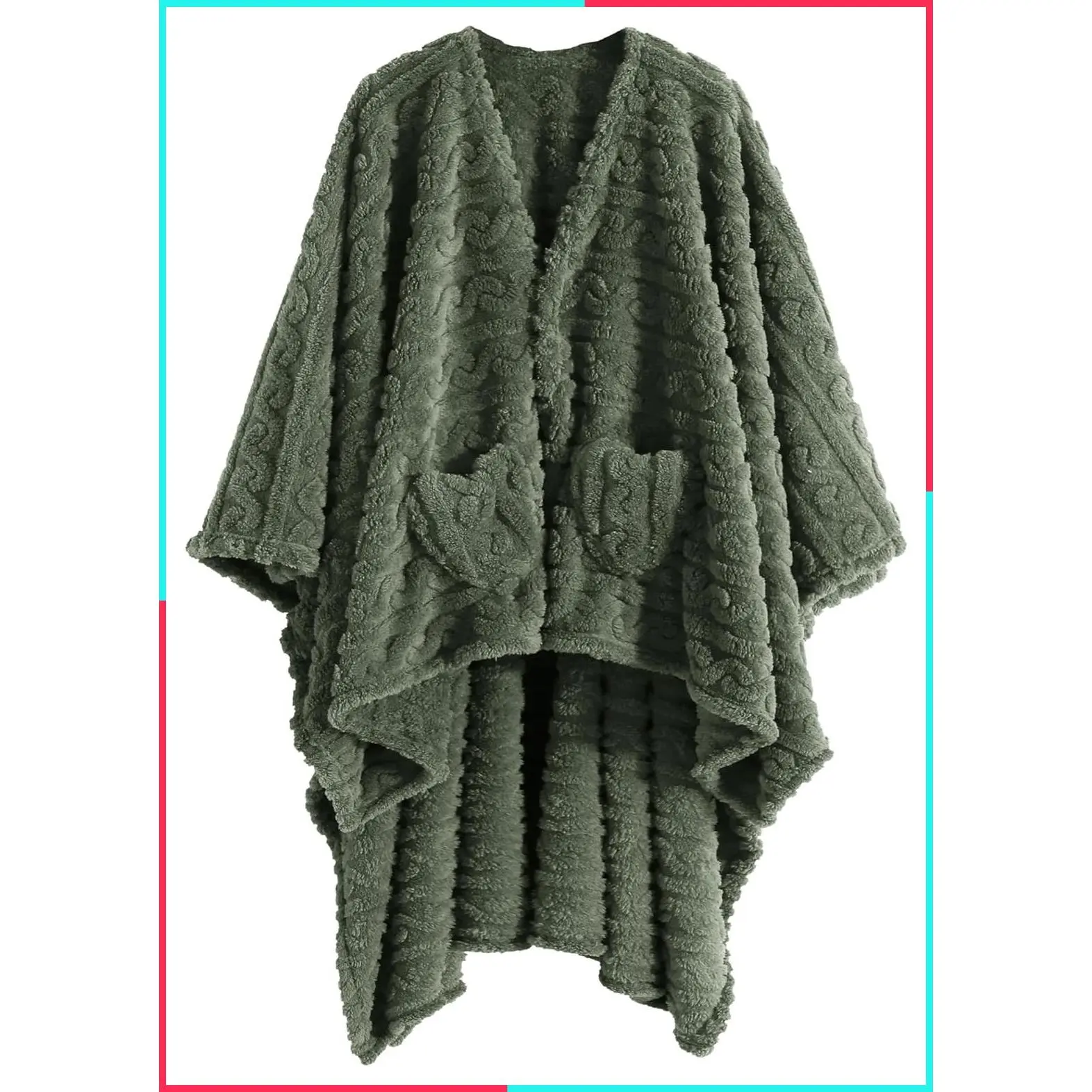 Wearable Sherpa Fleece Blanket Poncho with Pockets for Adults - Cozy Shawl TV Throw Cape