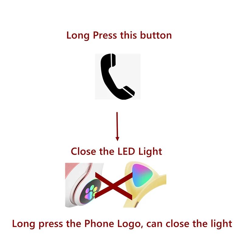 Flash Lamp Cute Cat Ears Headphone Bluetooth5.0 Stereo With Mic Support TF Card Wireless Kids Girl Earphone Birthday Gift btheadphones