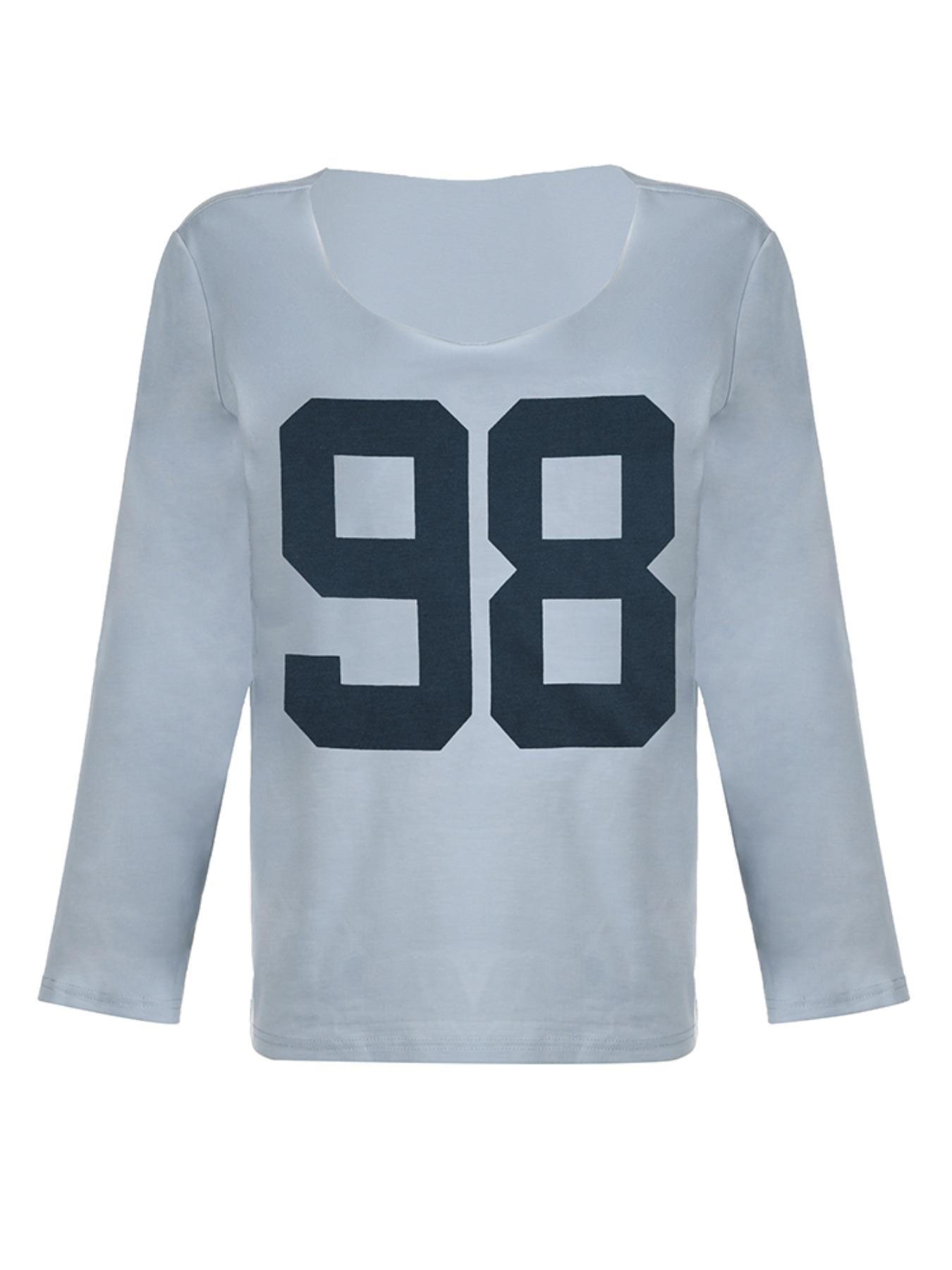 Women's Number "98" Print Drop Shoulder Tee, Casual Fit Brandy Melville Short Sleeve Round Neck T-shirt for Summer, Fashion Women's Top for Daily Wear 90s Streetwear Clothes, Graphic Tees Women, Clothing, Womenswear