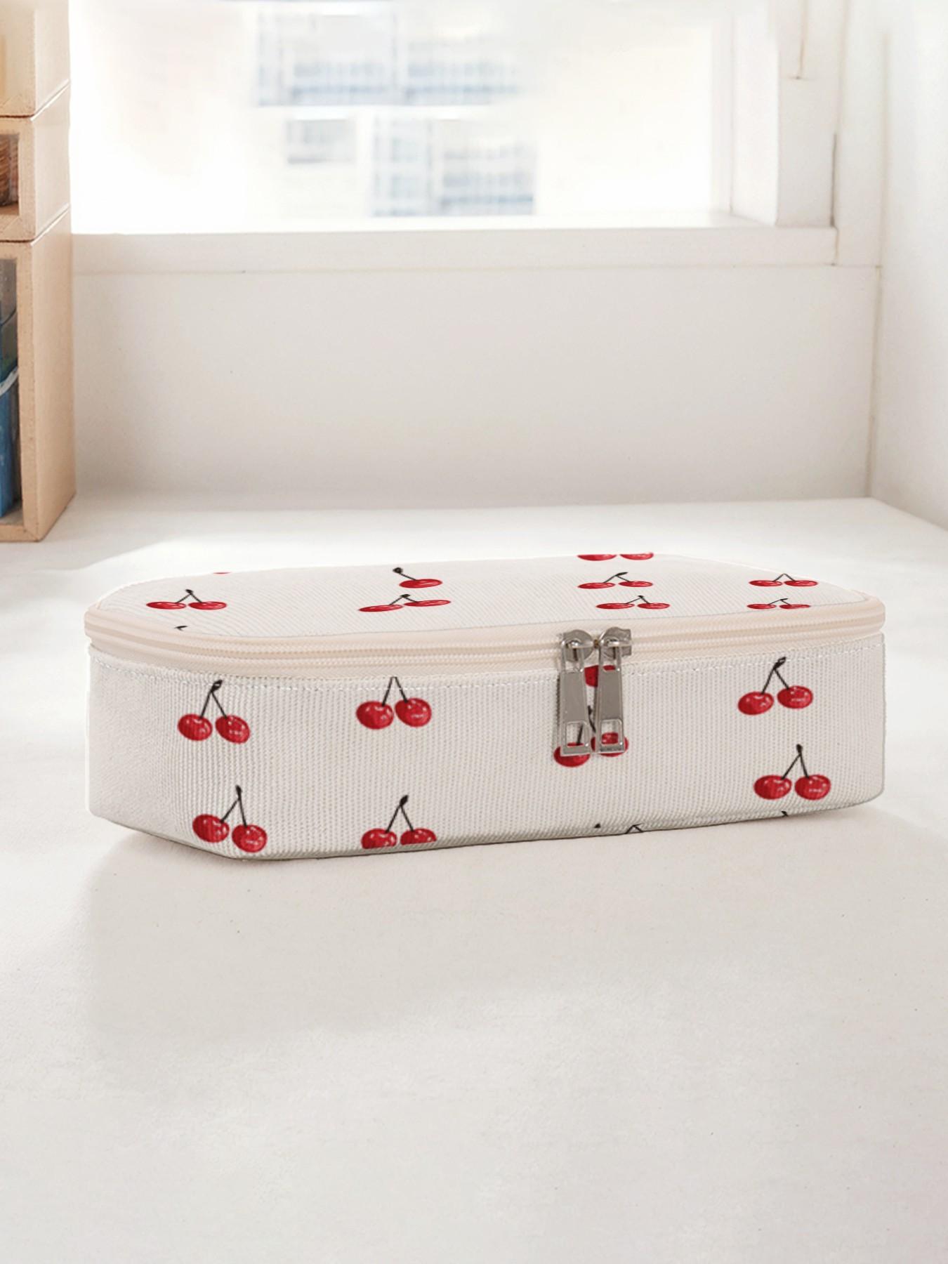 Cherry Pattern Large Capacity Pencil Case, Durable Multi-Functional Storage Bag, Portable Zipper Box for School Office Study Supplies