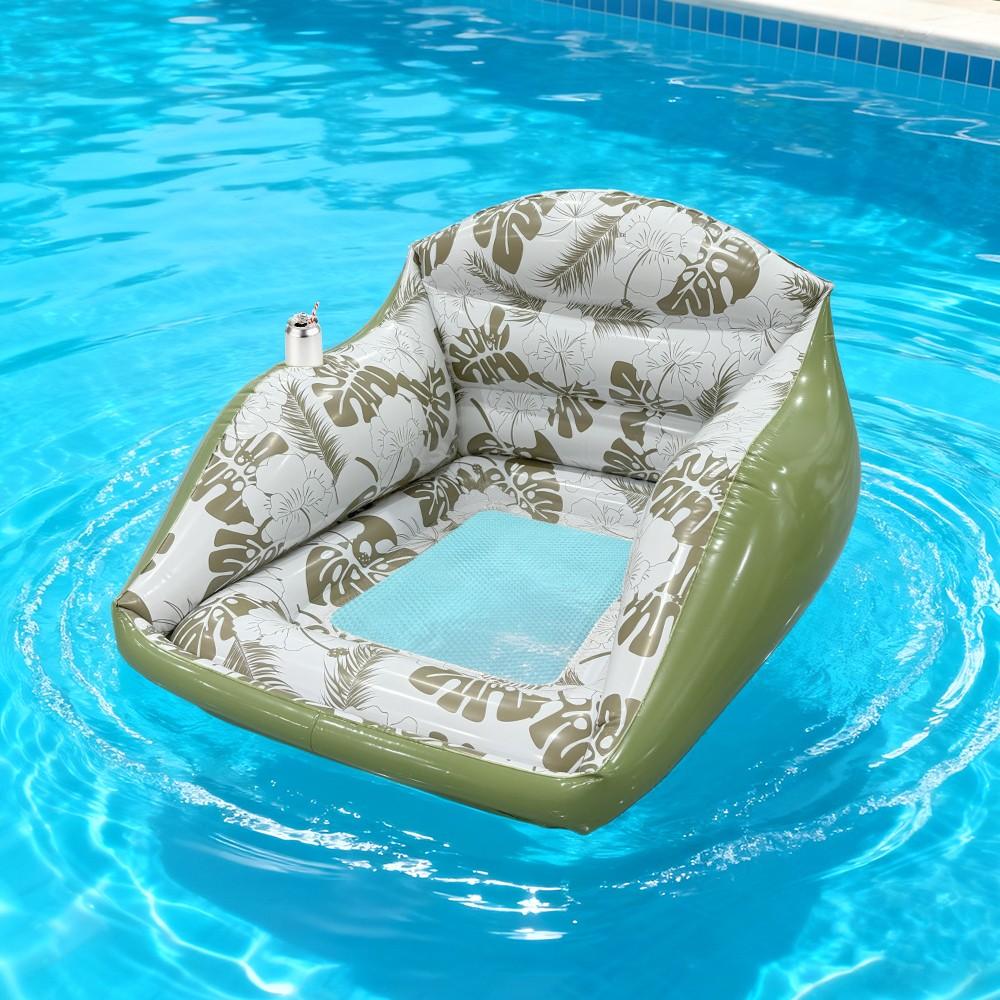 Tropical Adult Inflatable Water Sofa Float Pool with Cup Holder, Minimalist Design Pool Chair, 3-In-1 Inflatable Pool Toy, Outdoor Use