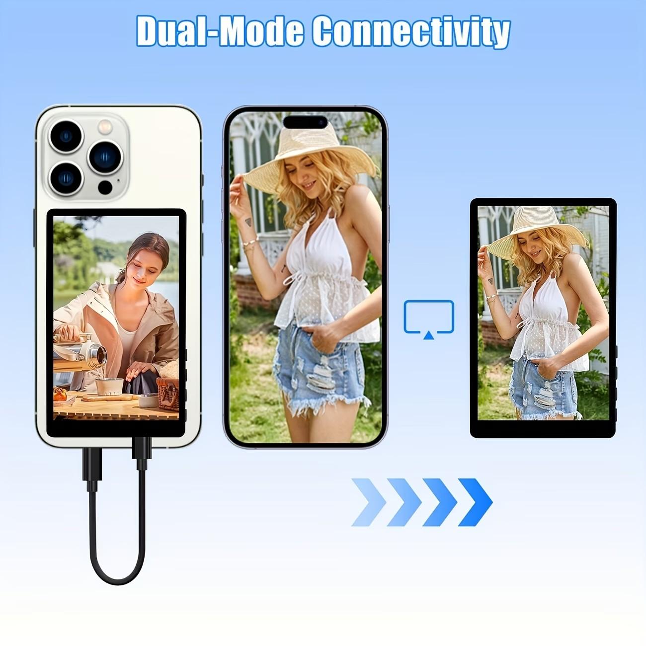 Wireless Selfie Monitor Screen for iPhone & Android, 1500mah Magnetic Phone Vlog Selfie Screen, Bluetooth-compatible Remote, 3-Level Brightness