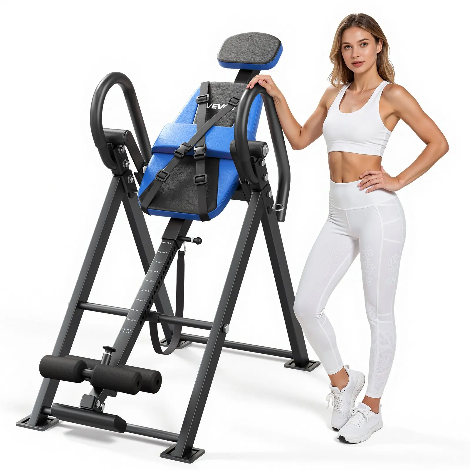 VEVOR Inversion Table, 300 lbs Capacity Heavy Duty Back Inverter Stretcher, Inverted Table with Dual-Roller Locking, Decompression Tables for Shoulders, Neck, Back, Multi-Angle Adjustable Tether Strap