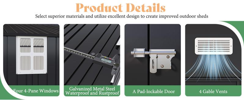 VanAcc 13.2x21x8 FT Outdoor Storage Shed, Huge Metal Garage Shed with 2 Double Hinged Doors and 4 Windows, Carport for Car, Truck, Bike, Garbage Can and Lawnmower, Dark Grey