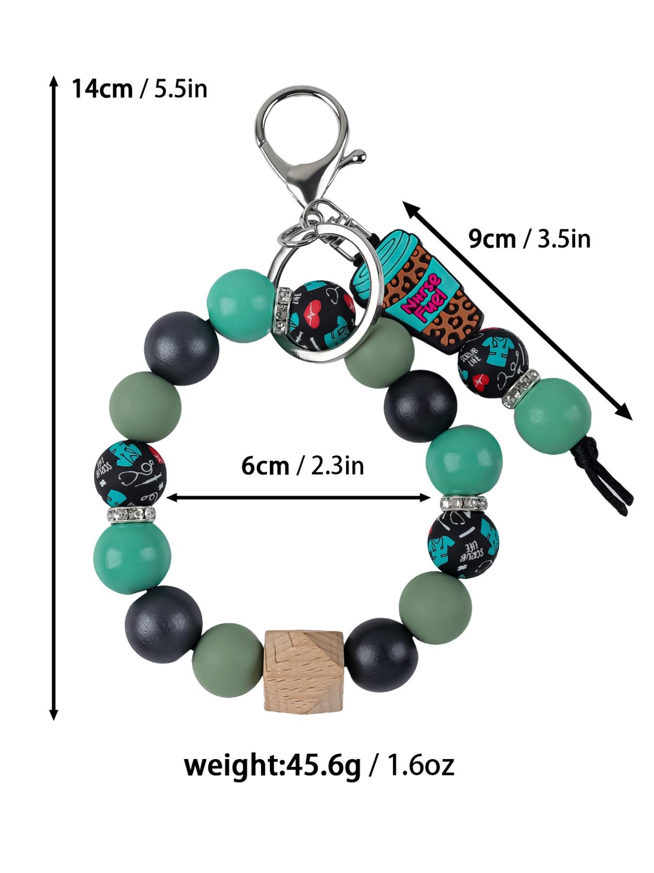 Nurse Themed Beaded Keychain, Handmade Silicone Wristlet, Leopard Print Beads, Anti-Lost Keychain for Medical Staff, Ideal Gift