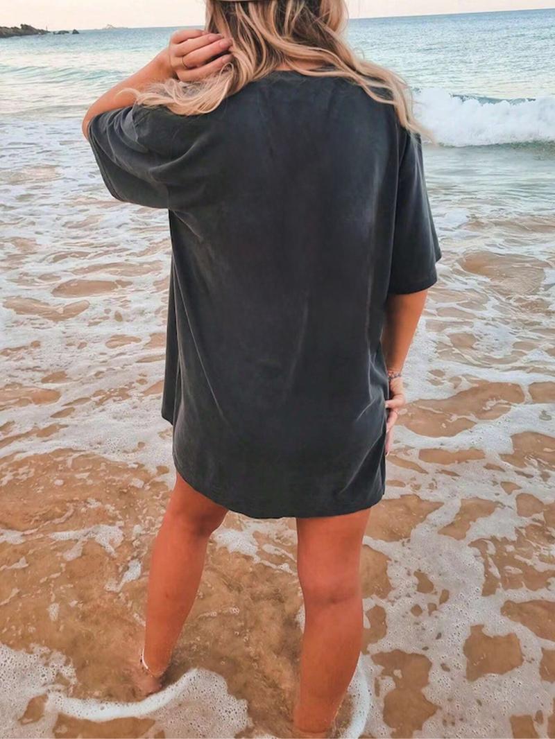 Women's Letter & Cowboy Print Drop Shoulder Tee, Casual Half Sleeve Round Neck T-shirt for Daily Wear, Ladies Clothes for All Seasons, Womenswear