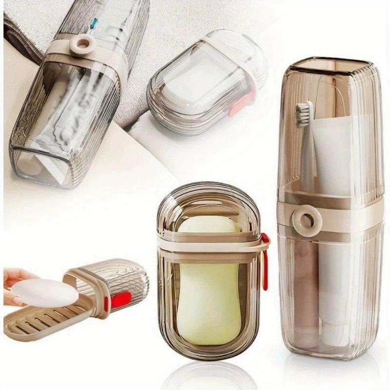Portable Travel Soap Box & Mouth Cup Set Draining Soap Holder Toothbrush Cup Couple Wash Cup Toothpaste Storage Organizer Travel Toiletry Kit