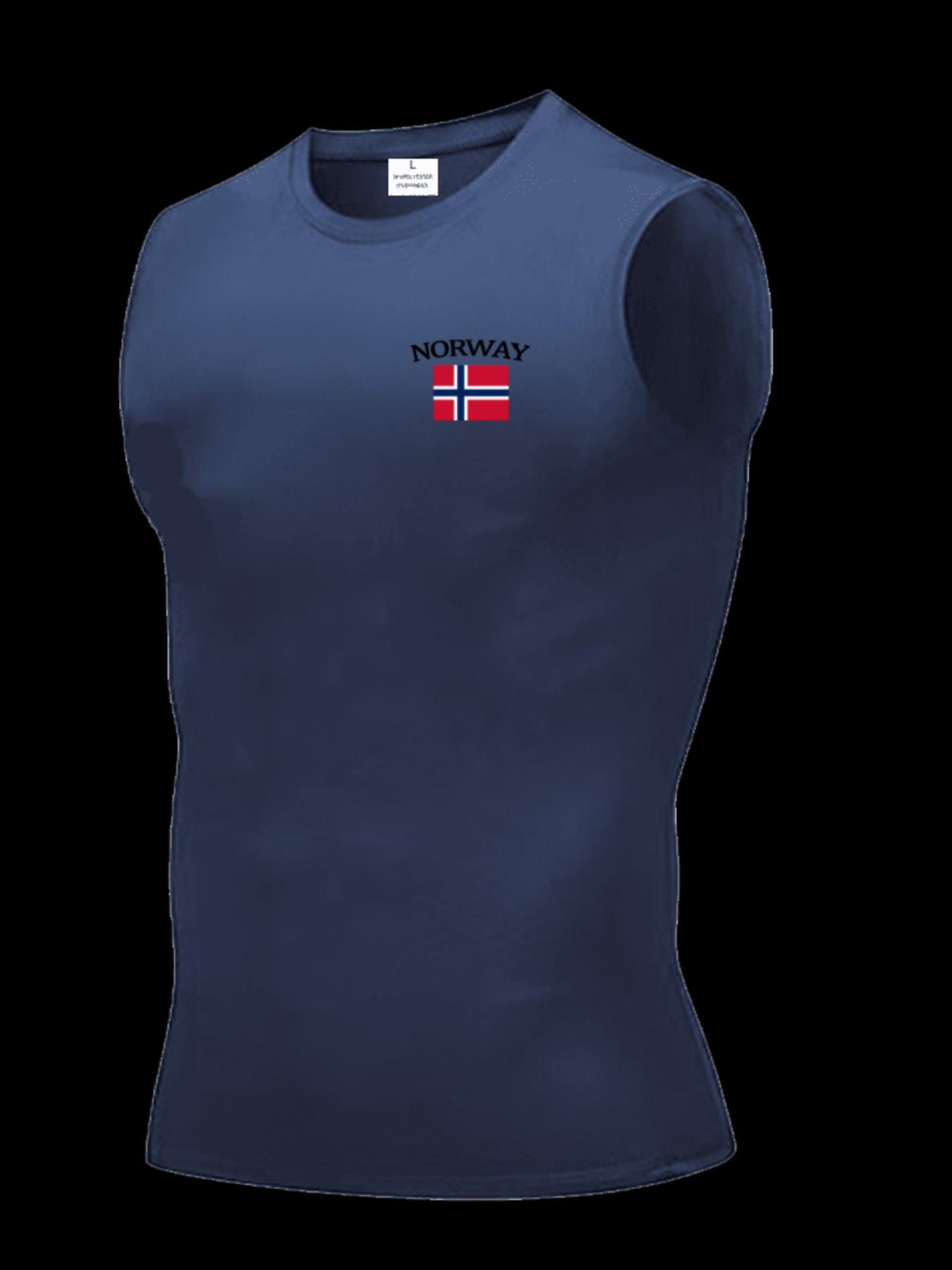 Men's Short Sleeve Sporty Tee, Quick-Dry Breathable Fabric, Norway Pattern, Slim Fit, Ideal for Gym, Running, Boxing, Outdoor Activities