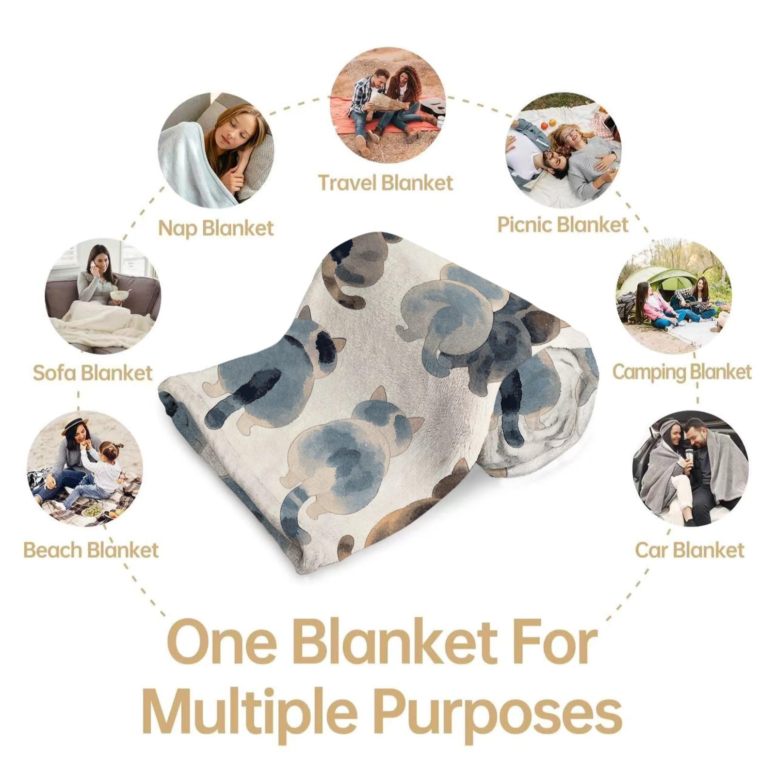 1 Pack Cute Watercolor Cat Butt Flannel Blanket, Super Soft Plush Fleece Throw Blanket, HD Digital Single-Sided Print Cat Lover Gift Blanket, Cozy Decorative Warm Blanket for Sofa, Bed, Car, Travel
