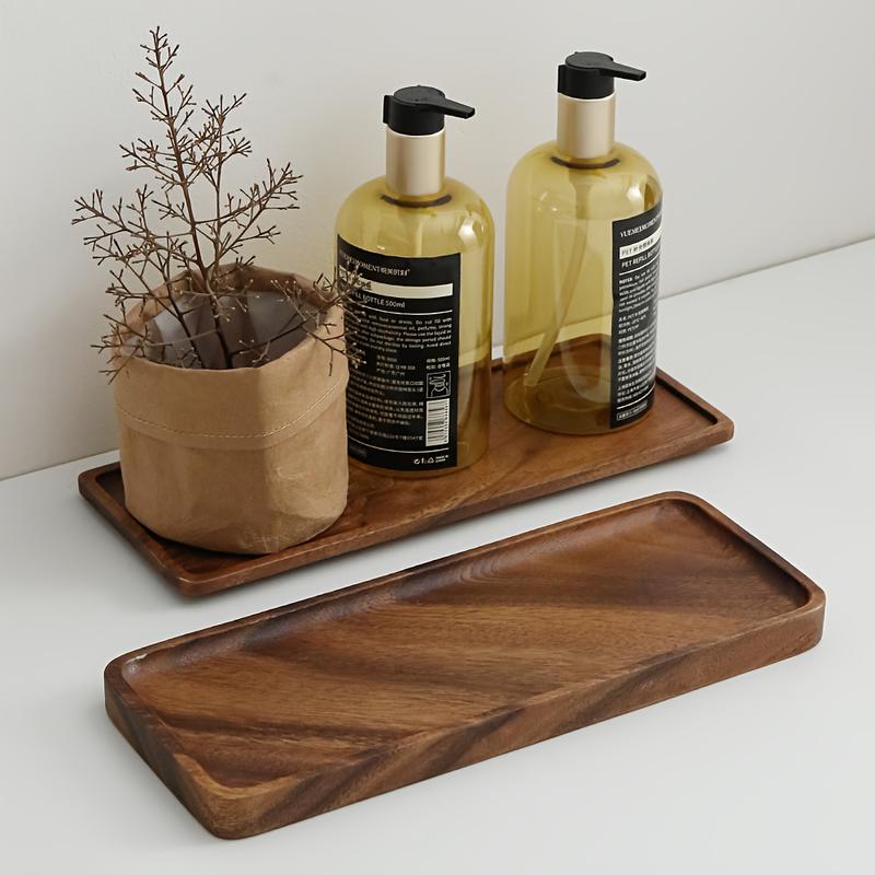 1pc Natural Walnut Wood Rectangular Tray - 11.8-Inch Large Bathroom Countertop Organizer, Oval Rectangular Bath Sink Storage Rack with Polished Natural Grain