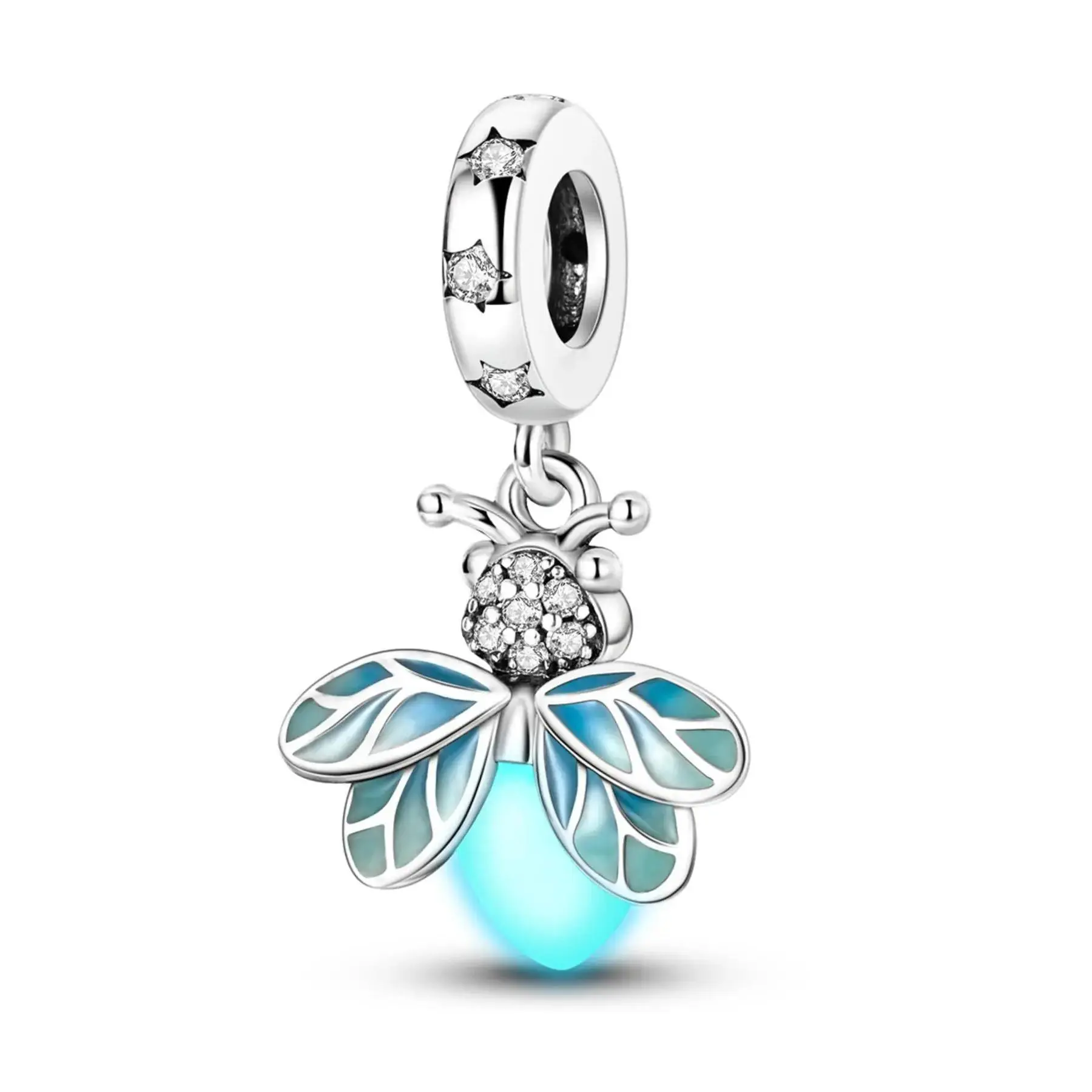 Rhinestone & Glow in the Dark Decorative Firefly Dangle Charm, Pendants, Glitter Zircon Decor Bead, Diy Jewelry Making Supplies for Bracelet & Necklace & Earrings