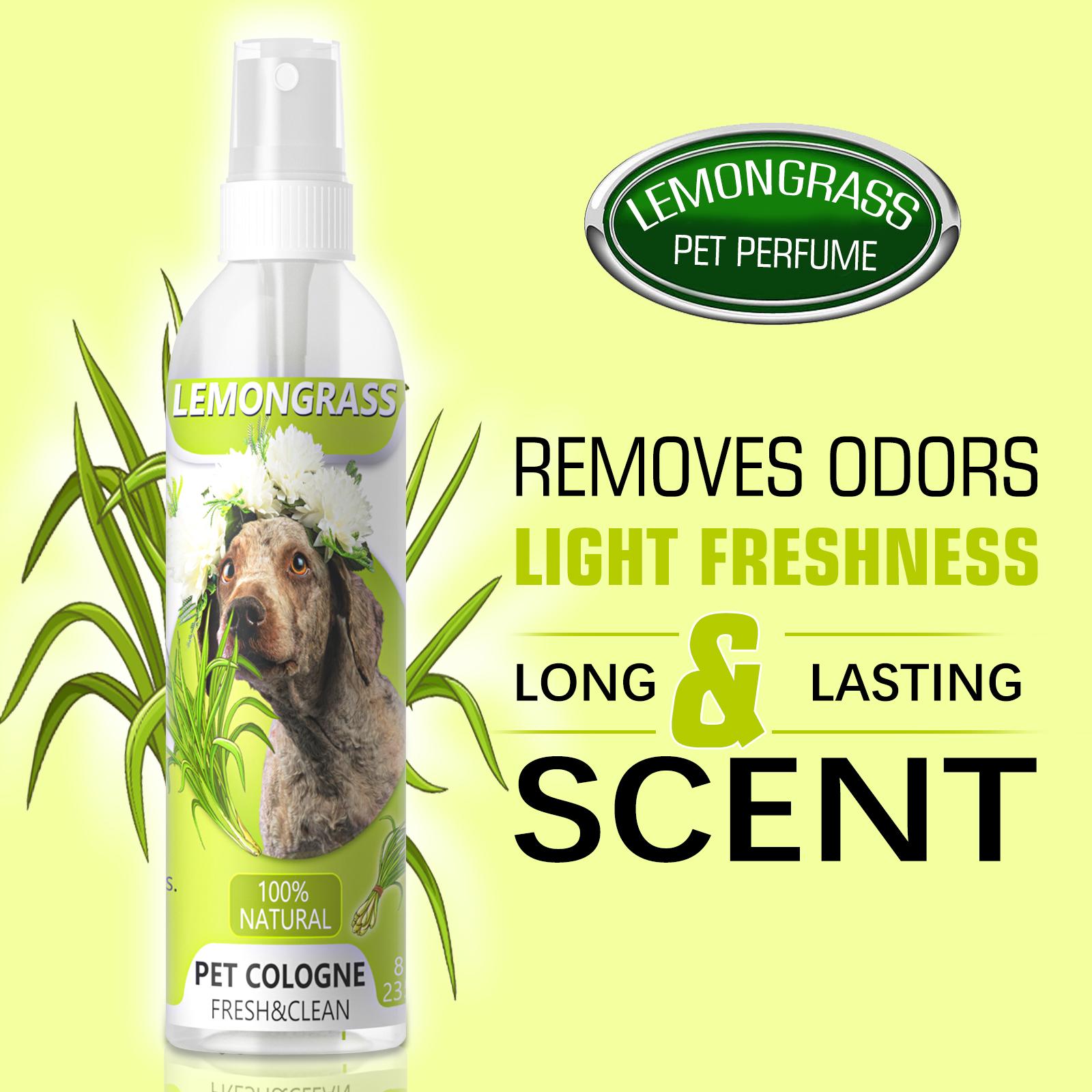 Stinky Pet Freshener Spray, 100% Plant-Based Lemongrass Dog Cat Cologne, Long Lasting Odor Control Mist, No-Bath Quick Fur Deodorizer Safe for All Breeds