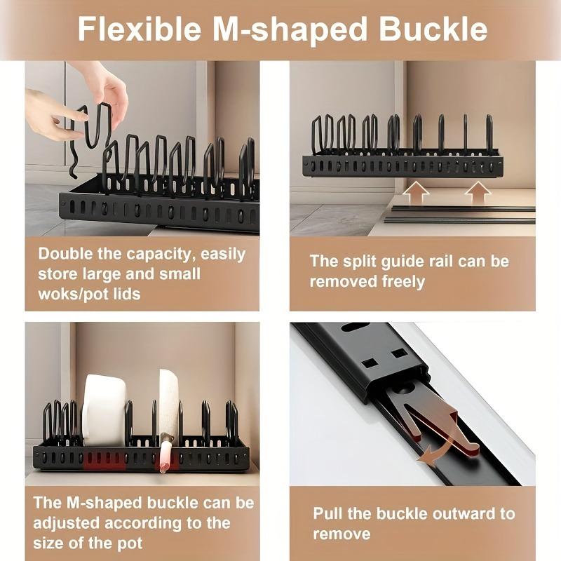 Adjustable Pull-Out Drawer Organizer, Adjustable Dividers, Expandable Kitchen and Bathroom Storage Cabinet with Adhesive, Easy Installation, Space-Saving Sliding Shelves