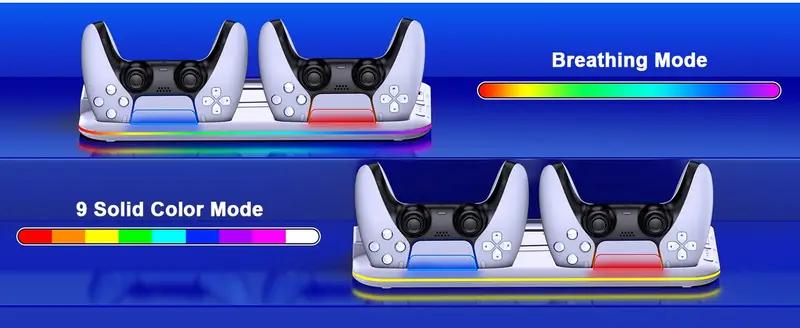 For PS5 Stand Cooling Fan for PS5 Slim, PS5 digital & disc verdion Stand and Cooling Station with Controller Charging Station for PS5 Slim, for PS5 Accessories RGB Light, 15 Game Storage LED Cooler Wearable ps5 accessories