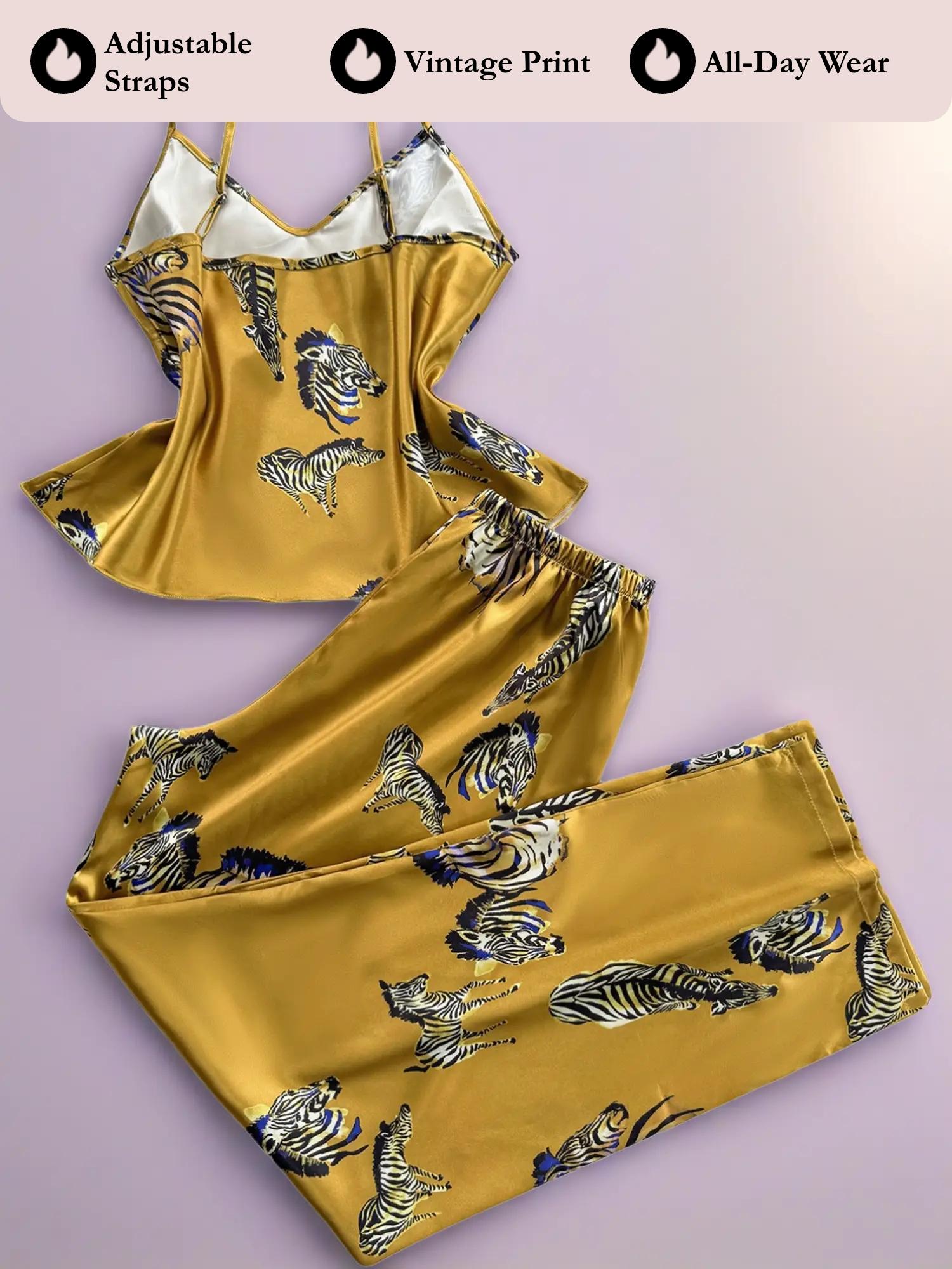 Stylish Vintage Print Camisole Pajama Set for Women, Casual Two-Piece Homewear, Adjustable Straps, Fitted for All Seasons Lingerie Sets