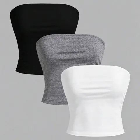 Women's Casual Tube Top Set, Summer Breathable Sexy Cut Out Backless Crop Tops, Y2K Style Plain Color, Comfortable All Seasons Fashion