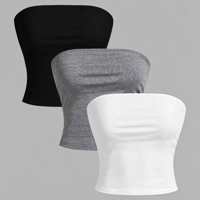 Women's Casual Tube Top Set, Summer Breathable Sexy Cut Out Backless Crop Tops, Y2K Style Plain Color, Comfortable All Seasons Fashion