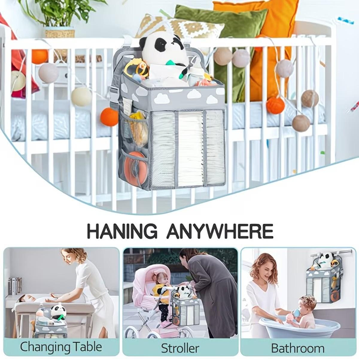 Multifunctional Bedside Storage Bag, Foldable Basket, Baby Diaper Organizer, Home Storage, Toy Holder, Holds Bottles, Diapers, Tissues