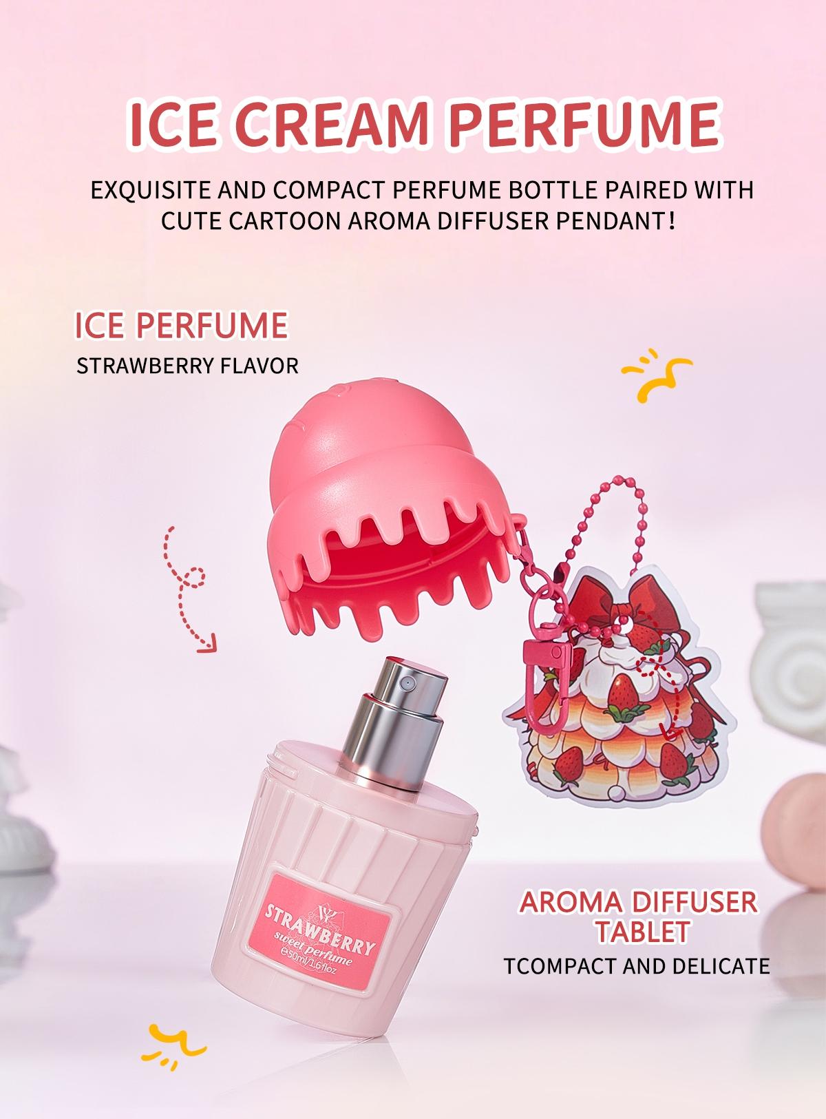 Women's perfume, the new and adorable ice cream perfume, comes with a beautiful keychain pendant for easy carrying. There are four styles for you to choose from. It has a long-lasting fragrance, uses high-quality ingredients, and offers four delicious fla