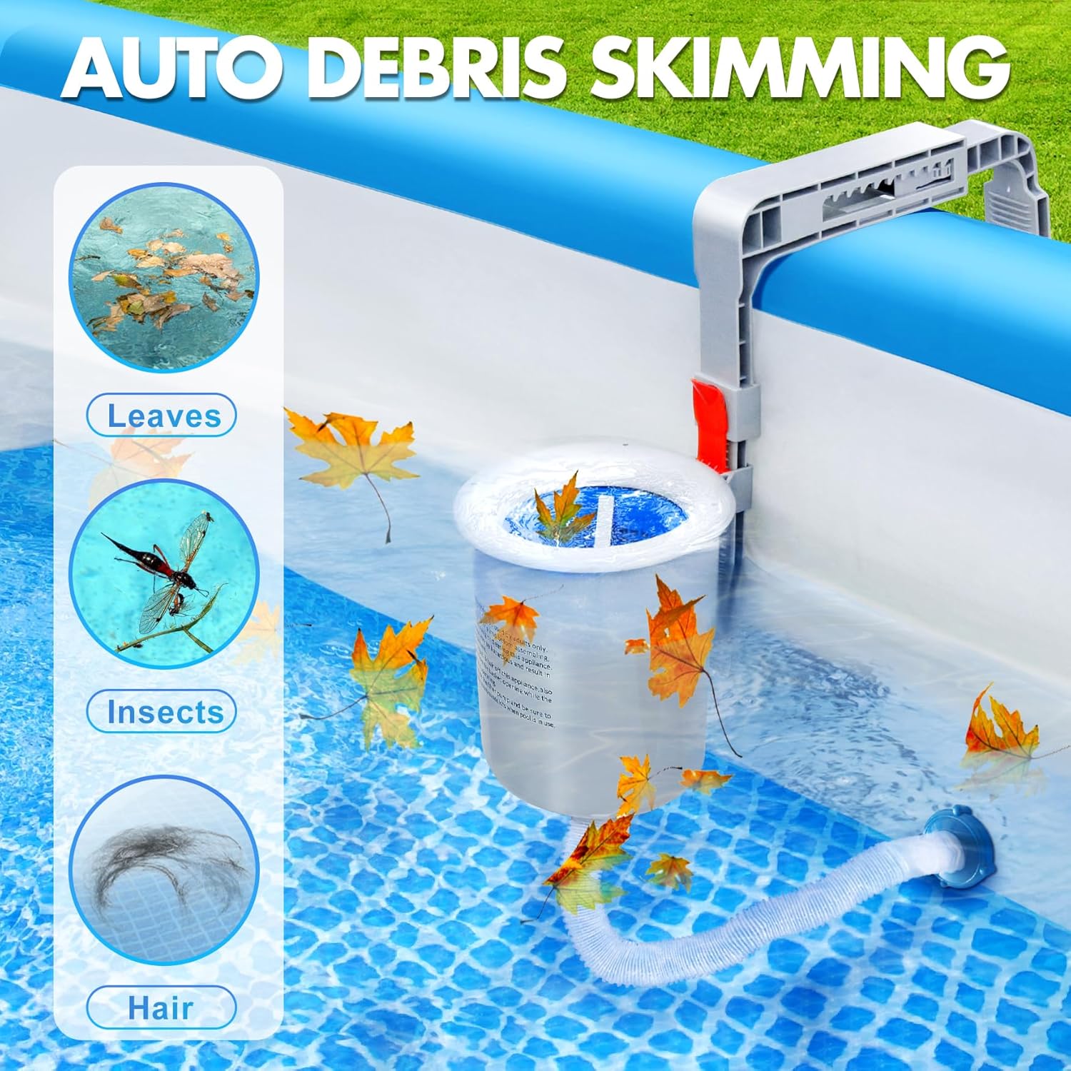 Above Ground Pool Surface Skimmer, Automatic Pool Skimmer for Top of Water, Wall Mount Surface Skimmer with Removable Skimmer Basket, Floating Pool Filter Pool Cleaning Maintenance Kit