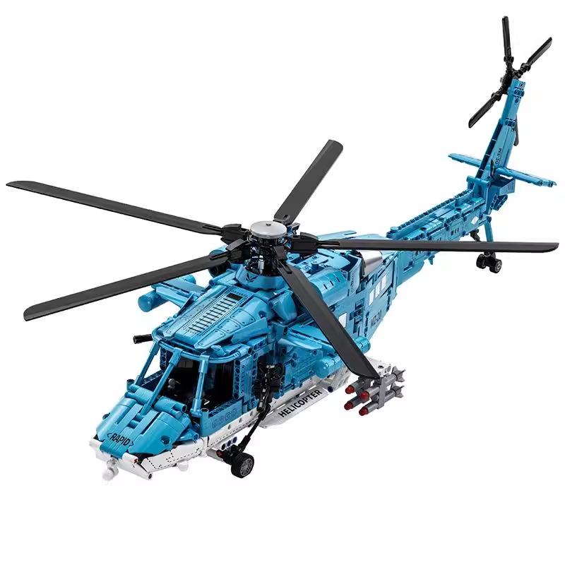 1389 Pcs Blue Armed Helicopter Model Building Kit Toy, Building Blocks Model, Cool Plane with Rotating Propeller, Creative Home Decor Gift