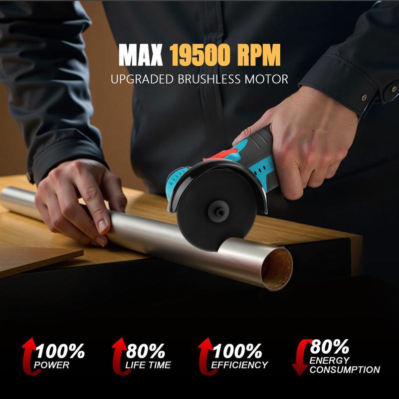12V Cordless Mini Brushless Angle Grinder Kit with 4 Gutting Blades,2 pcs 12V 1300mAh Batteries 19500 RPM/Min, for Cutting Grinding Polishing Electric Heavy Duty Handle Power Tools